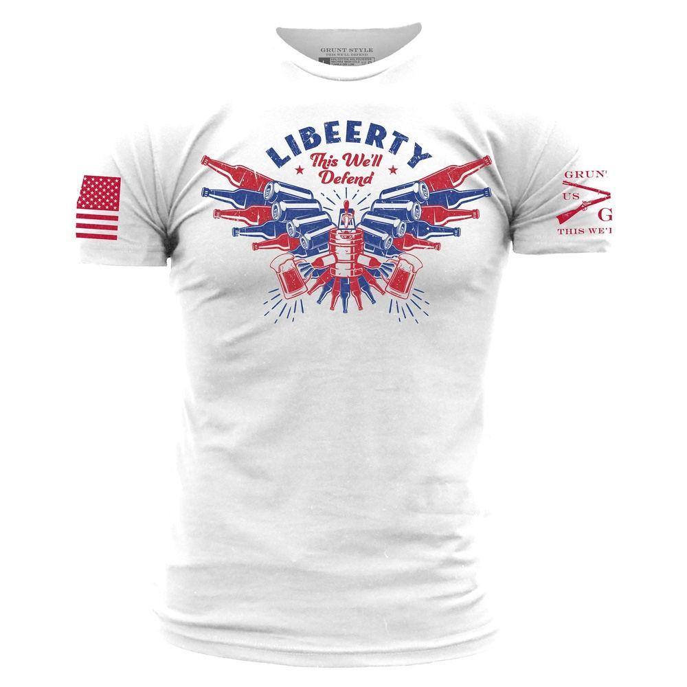 LiBEERty Patriotic T-Shirt for Men & Women - White Cotton American Flag Graphic Tee - Perfect for 4th of July, Memorial Day & Veterans Day Celebrations