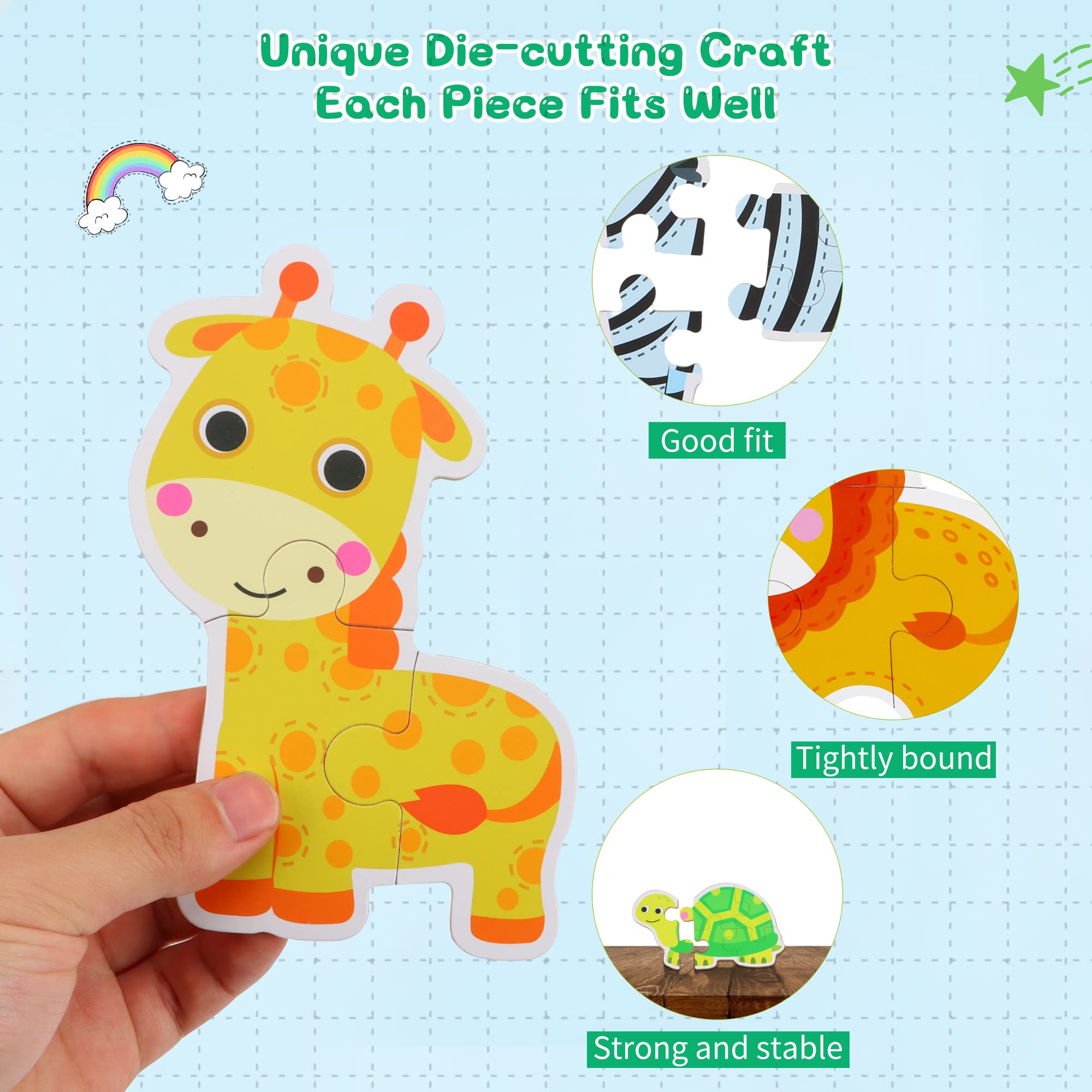 Safari Animal Wooden Puzzles for Toddlers 1-3 - Montessori Learning Toys for Kids 2-5 | Preschool Educational Activity