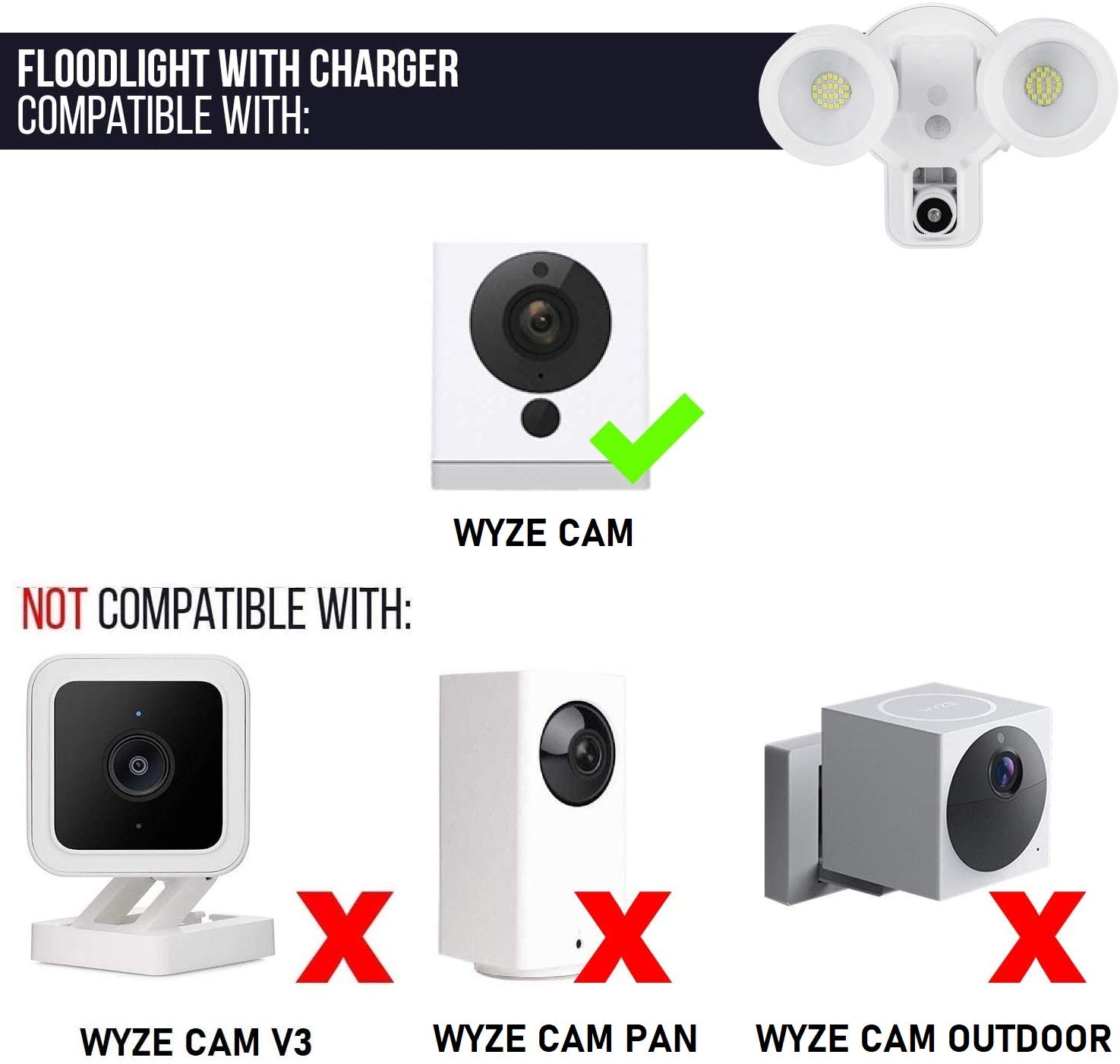 4-in-1 Wyze Cam Floodlight with Built-in Charger, Wall Mount & Weatherproof Case - Perfect for Outdoor Security, Home Monitoring & Night Vision (Camera Sold Separately) - Ideal for Backyard, Garage & Front Door Surveillance