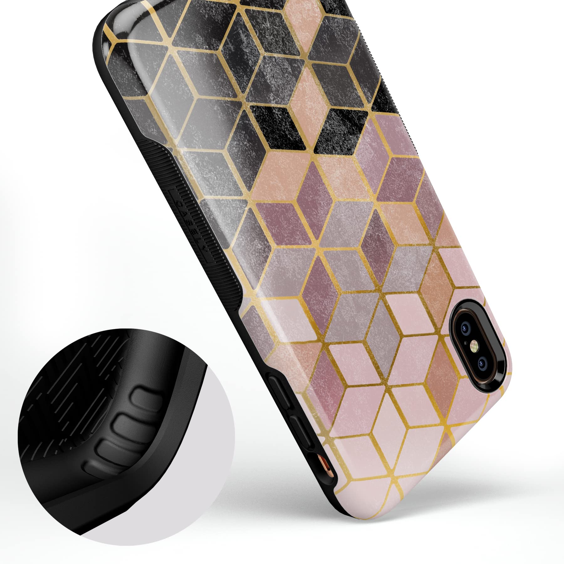 Casely iPhone Xs Max Case - Geo Rose Gold Marble Phone Cover | Slim Protective Shockproof Case for Women & Men | Perfect for Work, Travel & Everyday Use