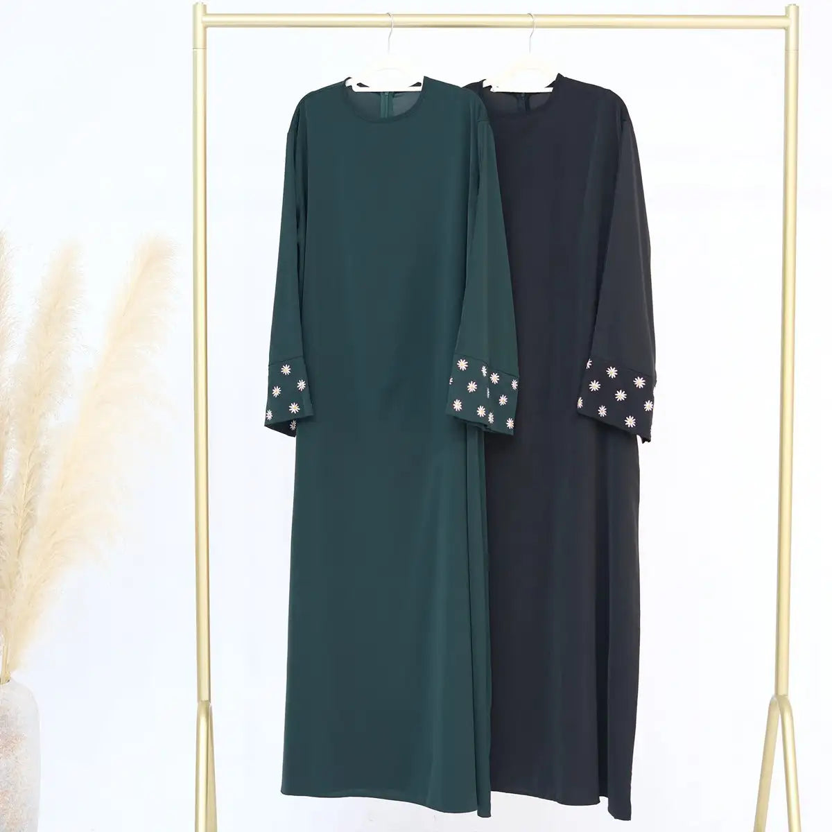 Elegant Daisy Embroidery Nida Abaya Dress for Women - Modest Islamic Fashion for Prayer, Eid, and Special Occasions