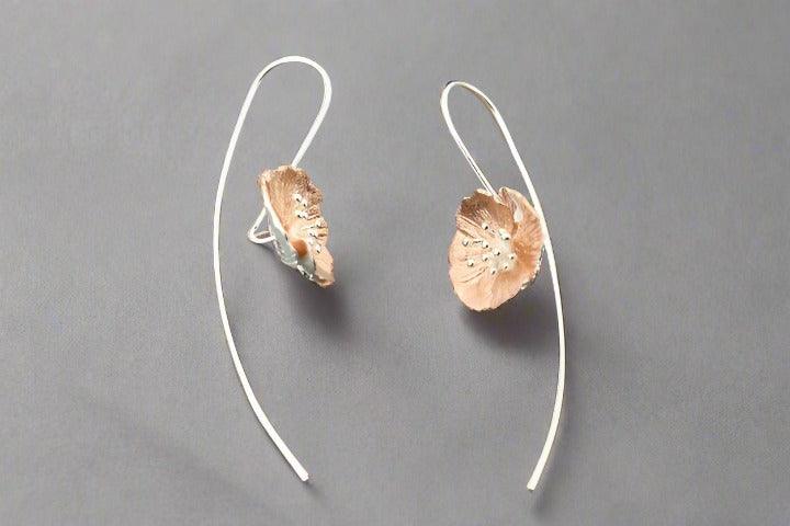 Rose Gold & Silver Blossom Drop Earrings for Women - Elegant Floral Dangle Earrings for Party, Wedding & Everyday Wear