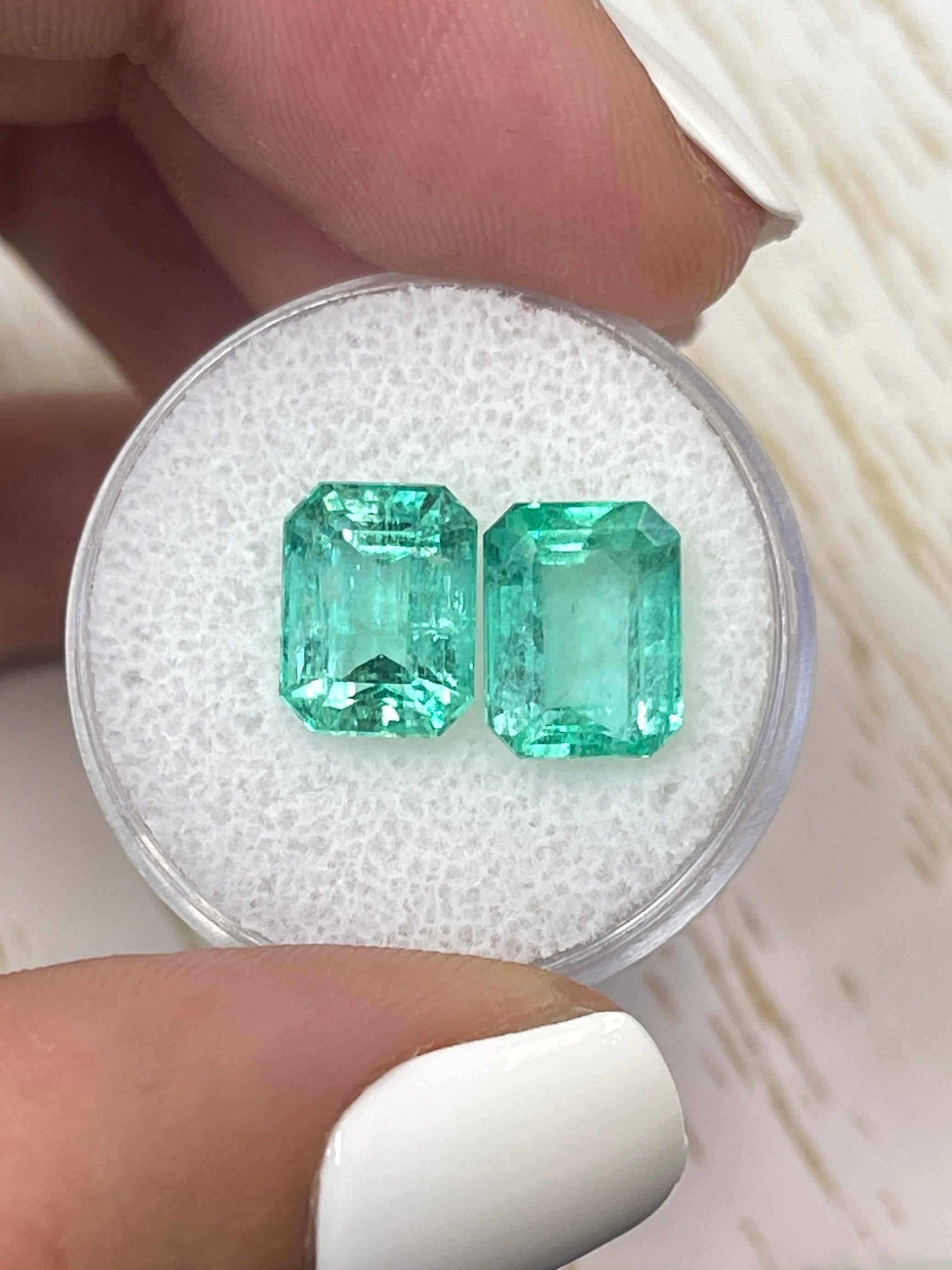 6.63tcw 10x8mm Matching Pair Loose Colombian Green Emeralds - Emerald Cut Gemstones for Jewelry Making, Engagement Rings & Luxury Gifts