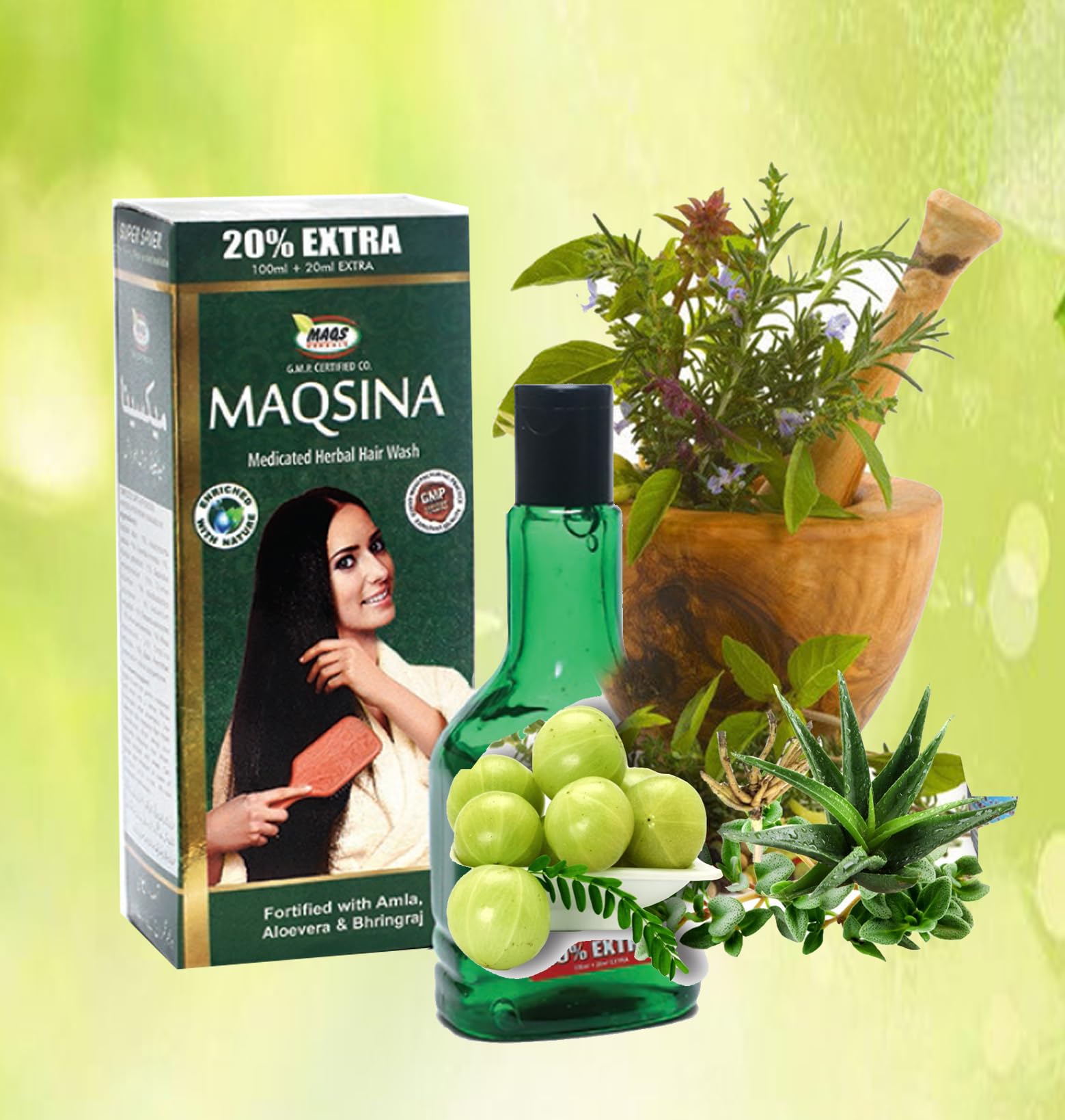 MAQSINA Herbal Hair Wash - Natural & Organic Shampoo for Healthy Hair (120ml x 2 Pack) | Gentle Cleansing for Dry, Damaged & Color-Treated Hair | Perfect for Daily Use at Home or Travel