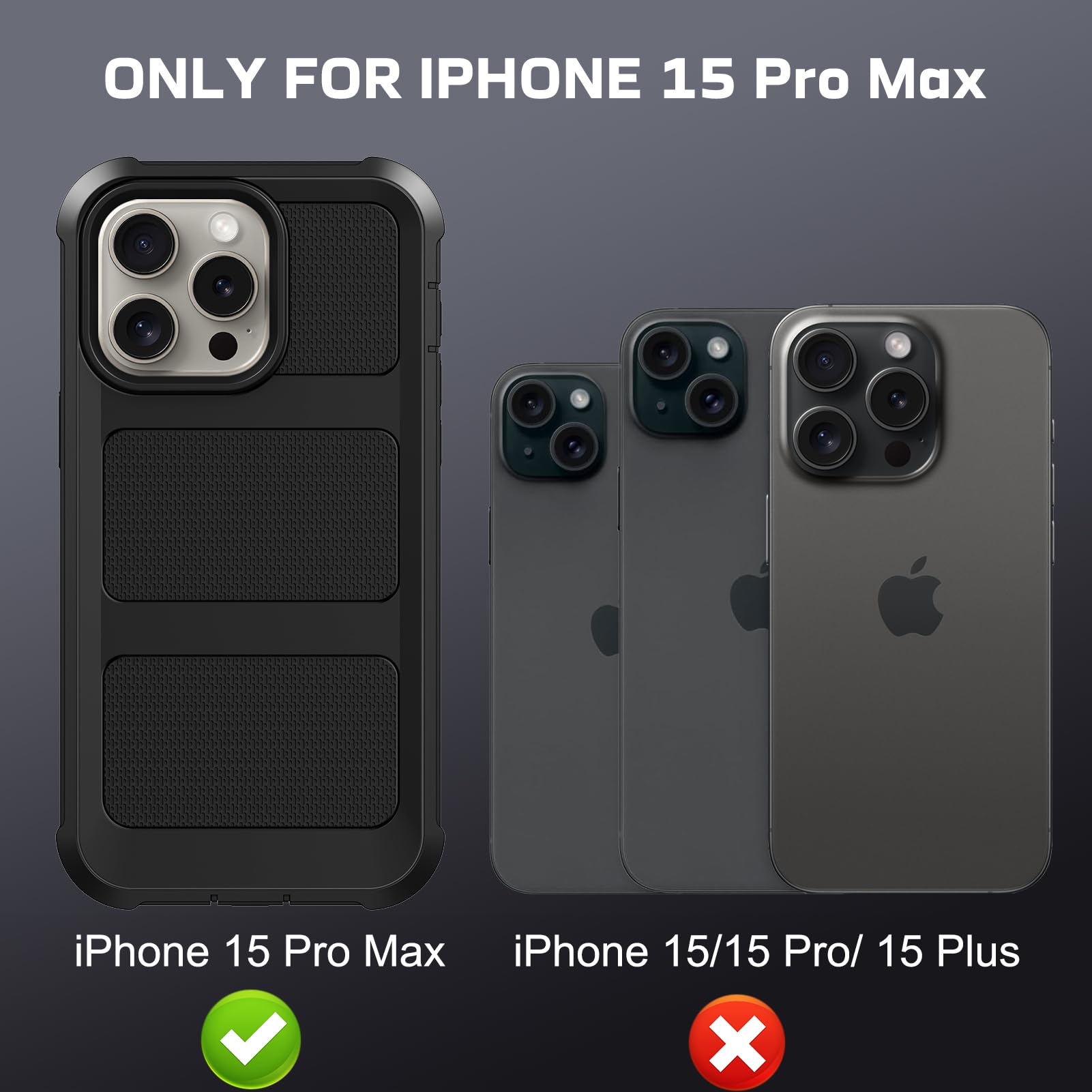 Rugged iPhone 15 Pro Max Case with Built-in Screen Protector - Military Grade Drop Protection, Shockproof Phone Cover with Kickstand & Belt Clip Holster for 6.7
