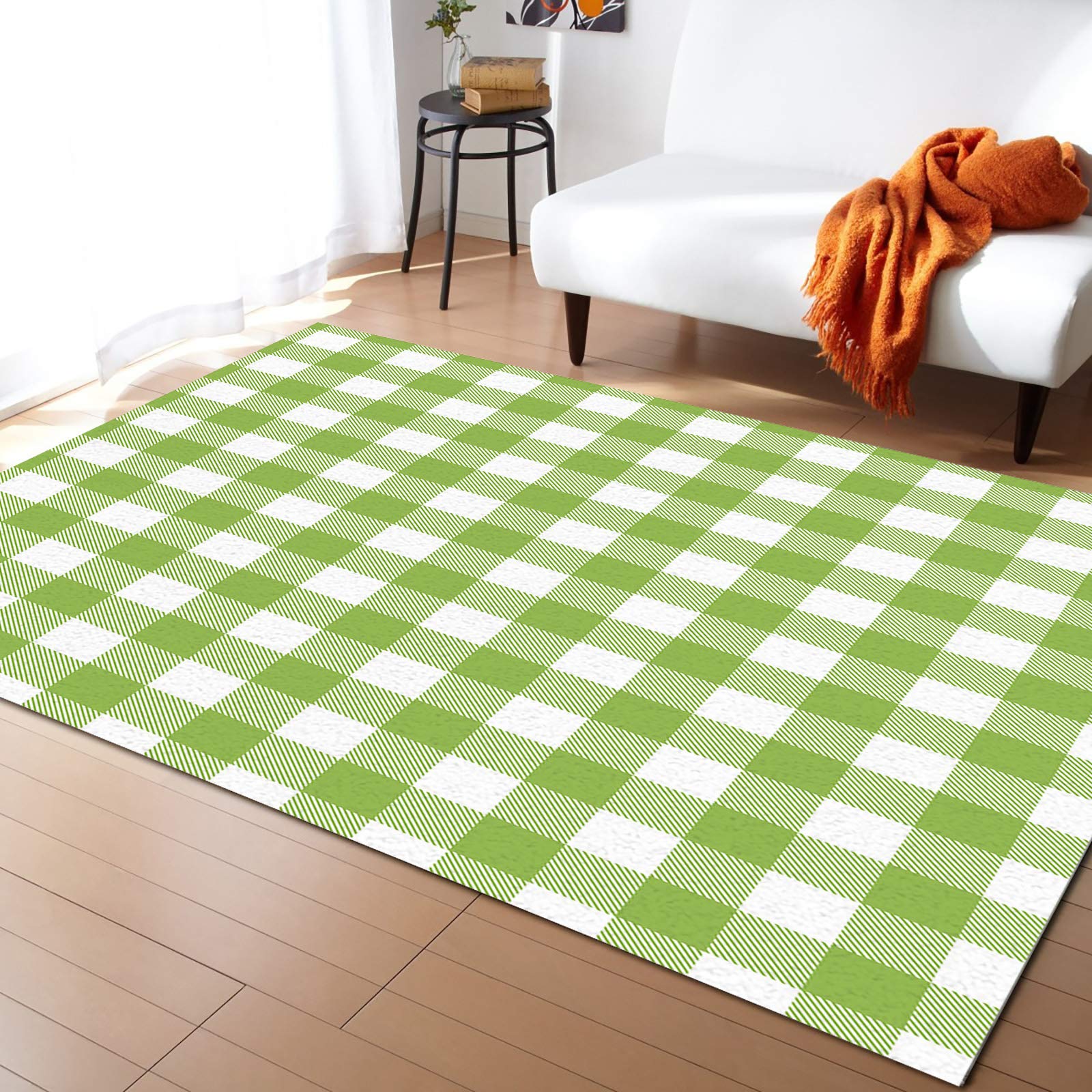 Savannan Easter Area Rug | St. Patrick's Day Light Green Plaid Buffalo Check Non-Slip Indoor Runner Rug | 5'x7' Rectangle Floor Carpet for Bedroom, Living Room, Playroom, Porch | Holiday Home Decor & Seasonal Celebration Rug