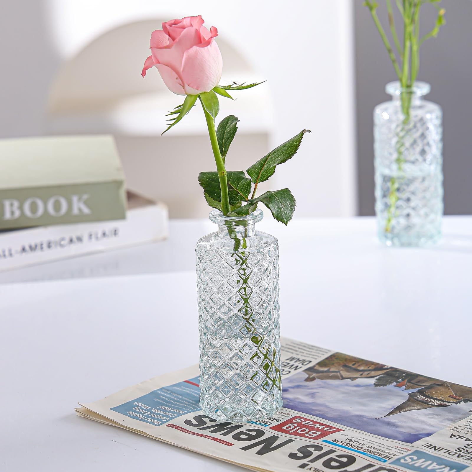 12-Piece Clear Glass Bud Vases Set - Small Diamond Cut Mini Flower Vases for Wedding Centerpieces, Table Decor, Office & Home Decor | Perfect for Wedding Receptions, Dining Tables, and Floral Arrangements
