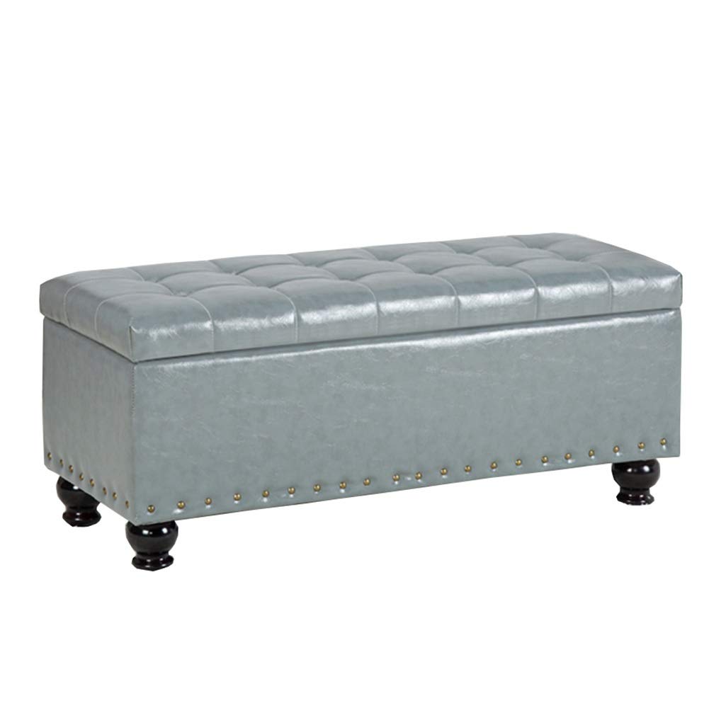 LJFYXZ Folding Storage Ottoman Bench - PU Leather Shoe Stool with Large Hidden Compartment, Solid Wood Frame, 150kg Weight Capacity (60cm/23.6in, Gray) - Perfect for Entryway, Living Room & Bedroom Organization