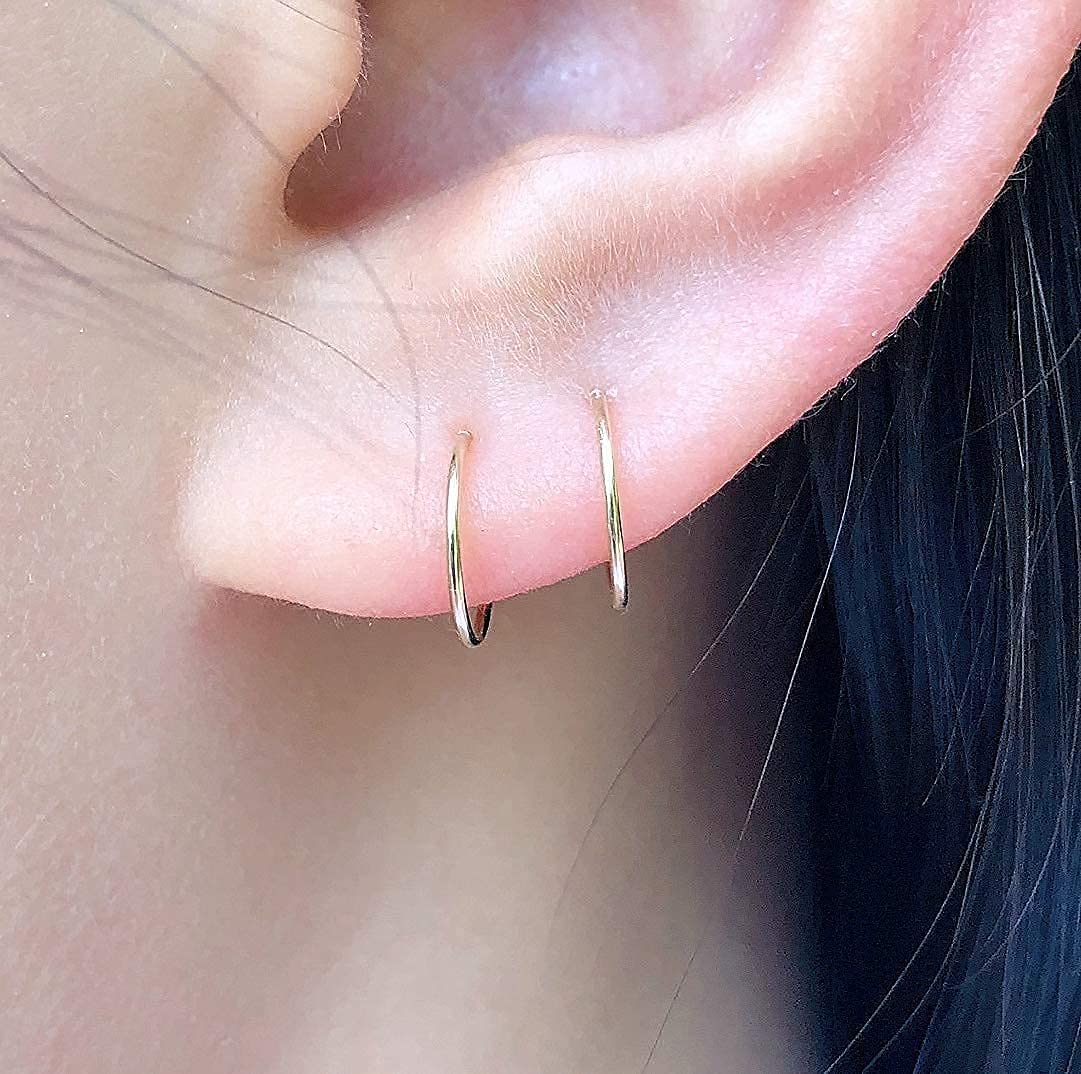 8mm 14K Yellow Gold Filled Small Hoop Earrings for Women - Handmade Thin Huggie Hoops for Everyday Wear, Gifts & Special Occasions
