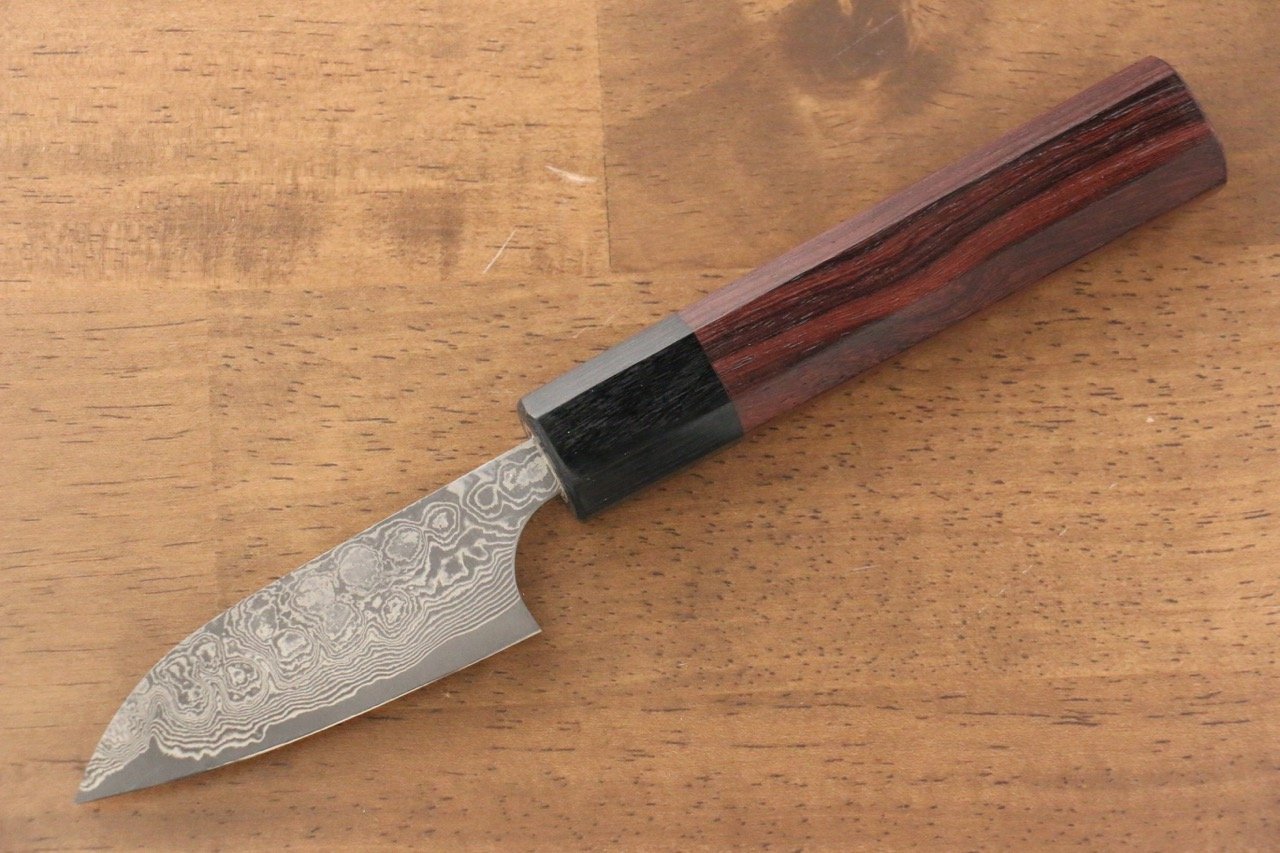 Masakage Kumo VG10 Damascus Petty Utility Knife 75mm - Japanese Shitan Handle - Perfect for Slicing Fruits, Vegetables & Boneless Meat - Ideal for Home Chefs & Professional Kitchens