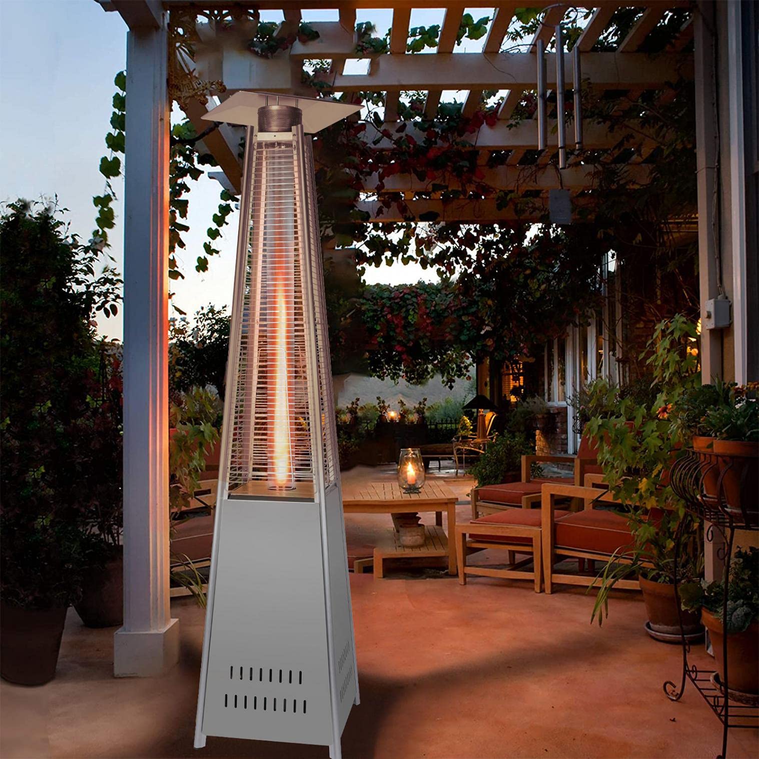 VICXYY 42,000 BTU Outdoor Gas Heat Lamp - Pyramid Patio Heater for Swimming Pool, Backyard, Deck & Garden | Portable Electric Heater for Outdoor Use | Perfect for Patio Parties, Camping & Winter Gatherings