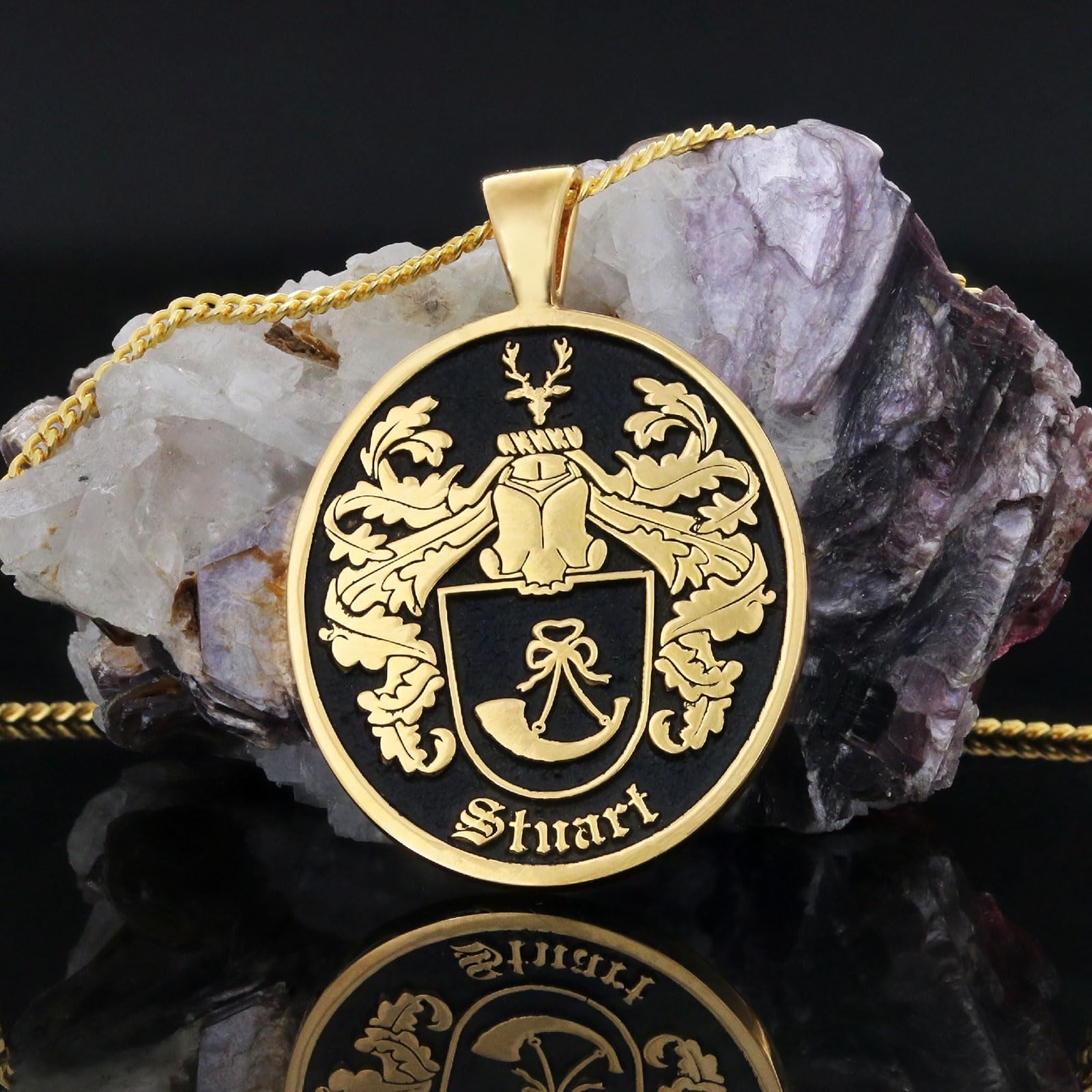 Personalized Family Crest Pendant Necklace - Custom Coat of Arms Jewelry for Women - Unique Engraved Gift for Her - Perfect for Anniversaries, Family Reunions & Special Occasions