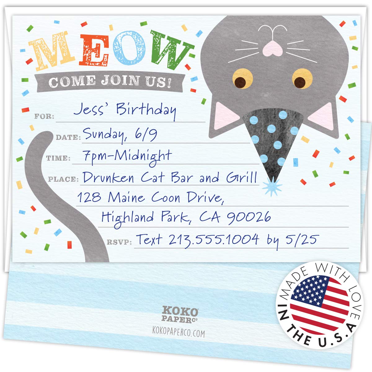 Premium Cat Birthday Invitations - 25 Fill-in Cards & Envelopes | Heavy Cardstock Pet Party Invites | Perfect for Kitten Birthday, Adoption Celebrations & Cat Lover Events