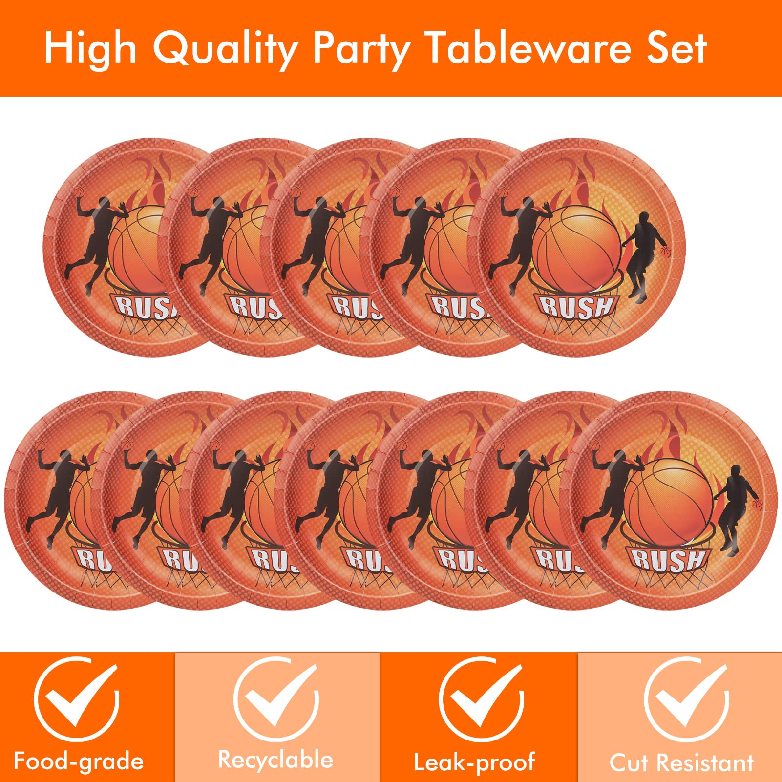 Basketball Birthday Party Decorations Set - 12 Inch Plates, 6.5 Inch Napkins & 54x108 Inch Tablecloth - Sports Theme Party Supplies for Kids, Boys, Teenagers - Perfect for Birthday Celebrations, Game Nights, and Sports Themed Events