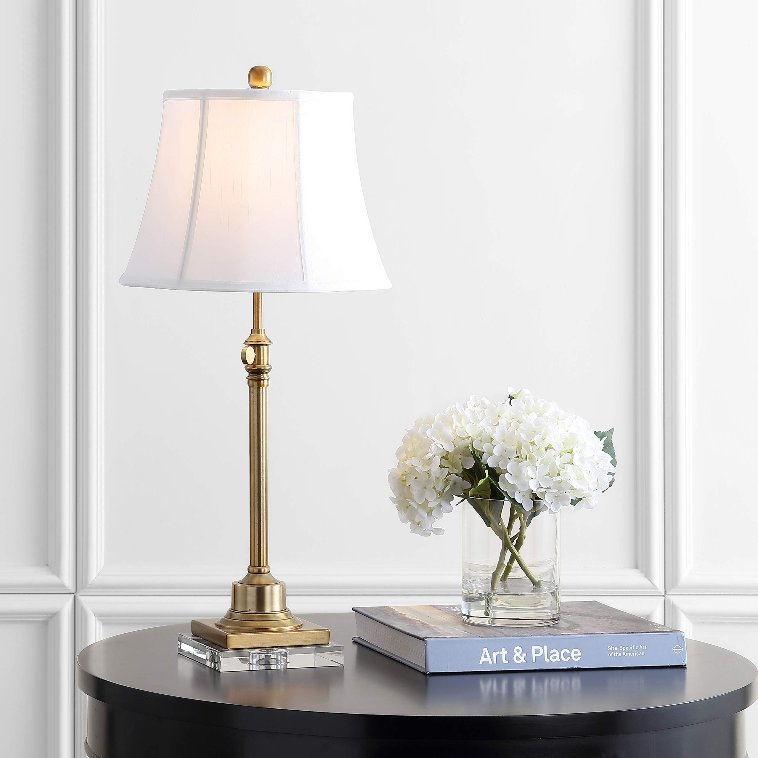 SAFAVIEH Callen Crystal & Brass Gold Adjustable Table Lamp Set of 2 - 21-31 Inch Modern Lighting for Bedroom, Living Room, Home Office & Nightstand (LED Bulbs Included) | Elegant Home Decor & Reading Light