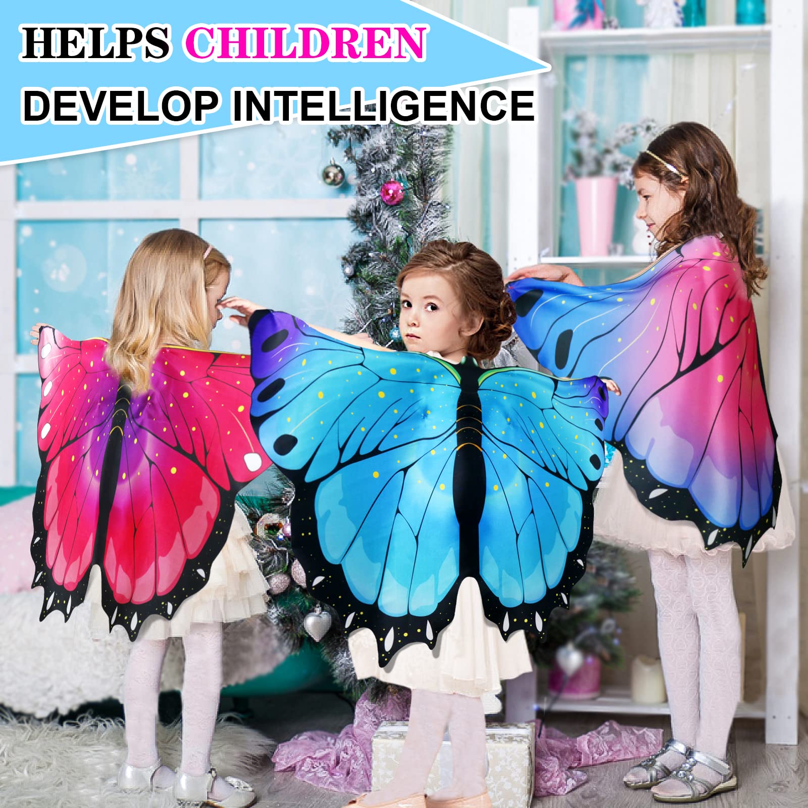 iROLEWIN Kids Butterfly Wings Costume - Dress Up Wings for Girls & Boys, Toddler Pretend Play, Bug Costume Accessories, Party Favors - Perfect for Halloween, Birthday Parties & Dress-Up Play