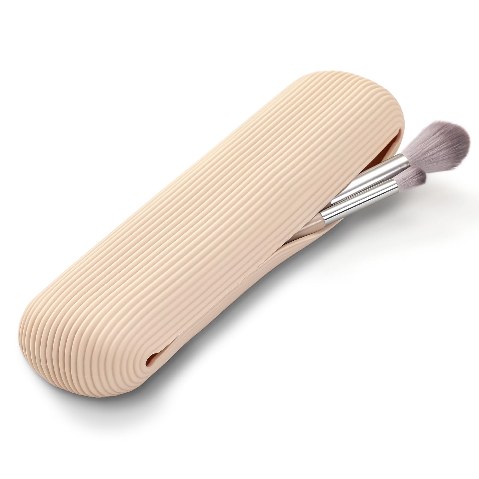 **LANDNEOO Magnetic Travel Makeup Brush Holder – Large Anti-Fall Silicone Cosmetic Organizer Bag, Portable Face Brush Case & Toiletry Pouch – Perfect for Travel, Home, and Salon Use (Khaki)**