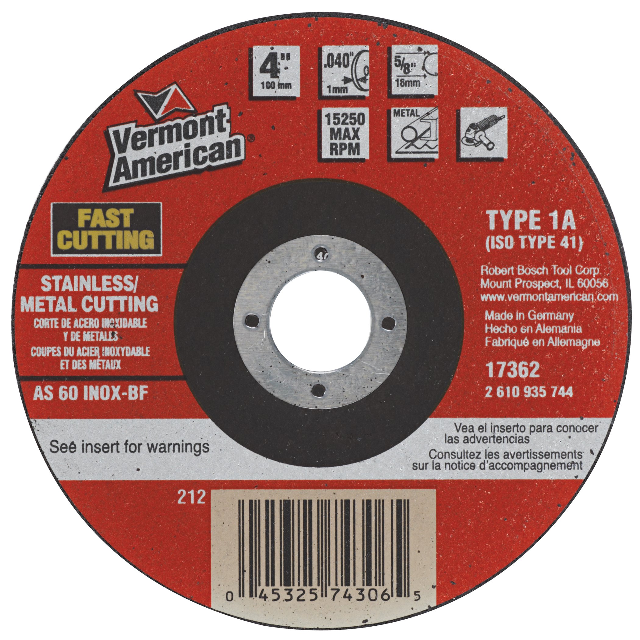 Vermont American 17362 5/8-Inch Arbor 4-Inch Thin Metal Cutting Wheel for Grinders - 25-Pack | Perfect for Metalworking, Fabrication, and DIY Projects