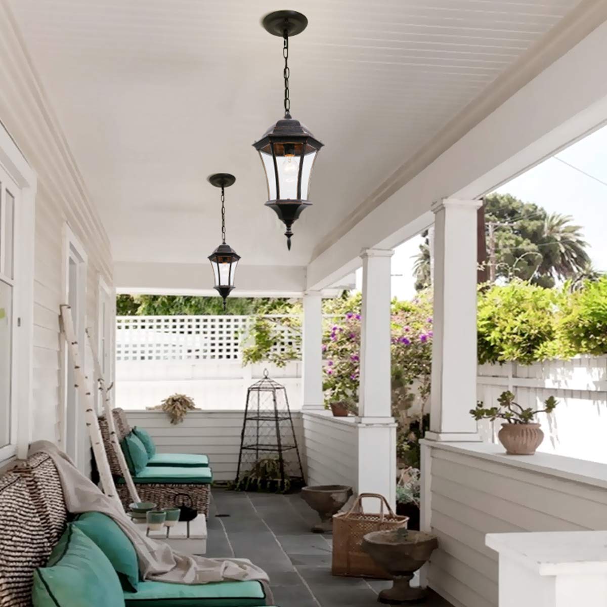 Outdoor Wall Light Fixture - 1 Pendant Light & 2 Post Mount Lights (No Sensor) LM4610-M-2P for Patio, Garden & Porch Lighting