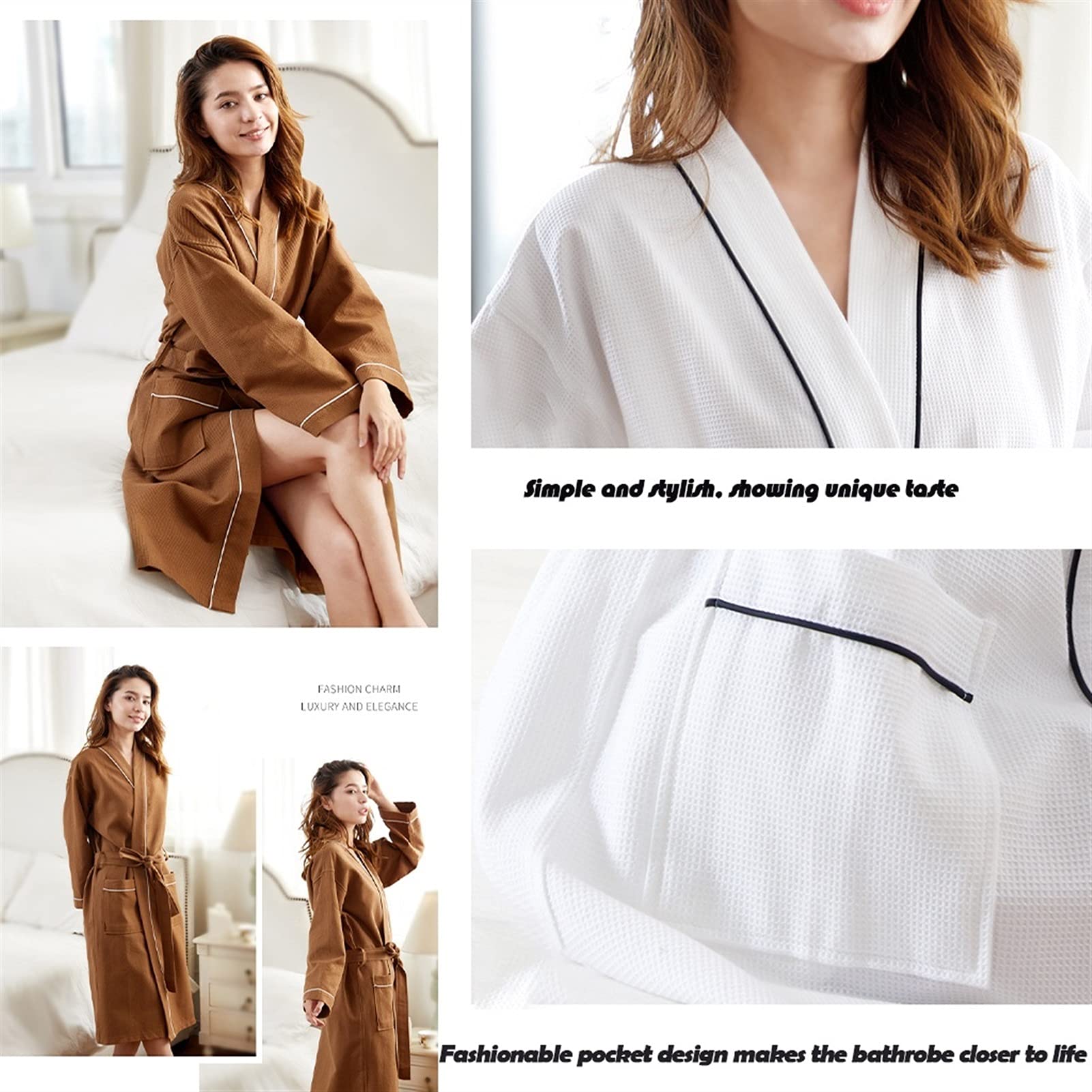 Women's 100% Cotton Terry Cloth Bathrobe - Soft Waffle Full Length Robe with Belt, Hotel Style Spa Nightgown (White, Size L) - Perfect for Relaxing at Home, After Shower & Luxury Hotel Experience