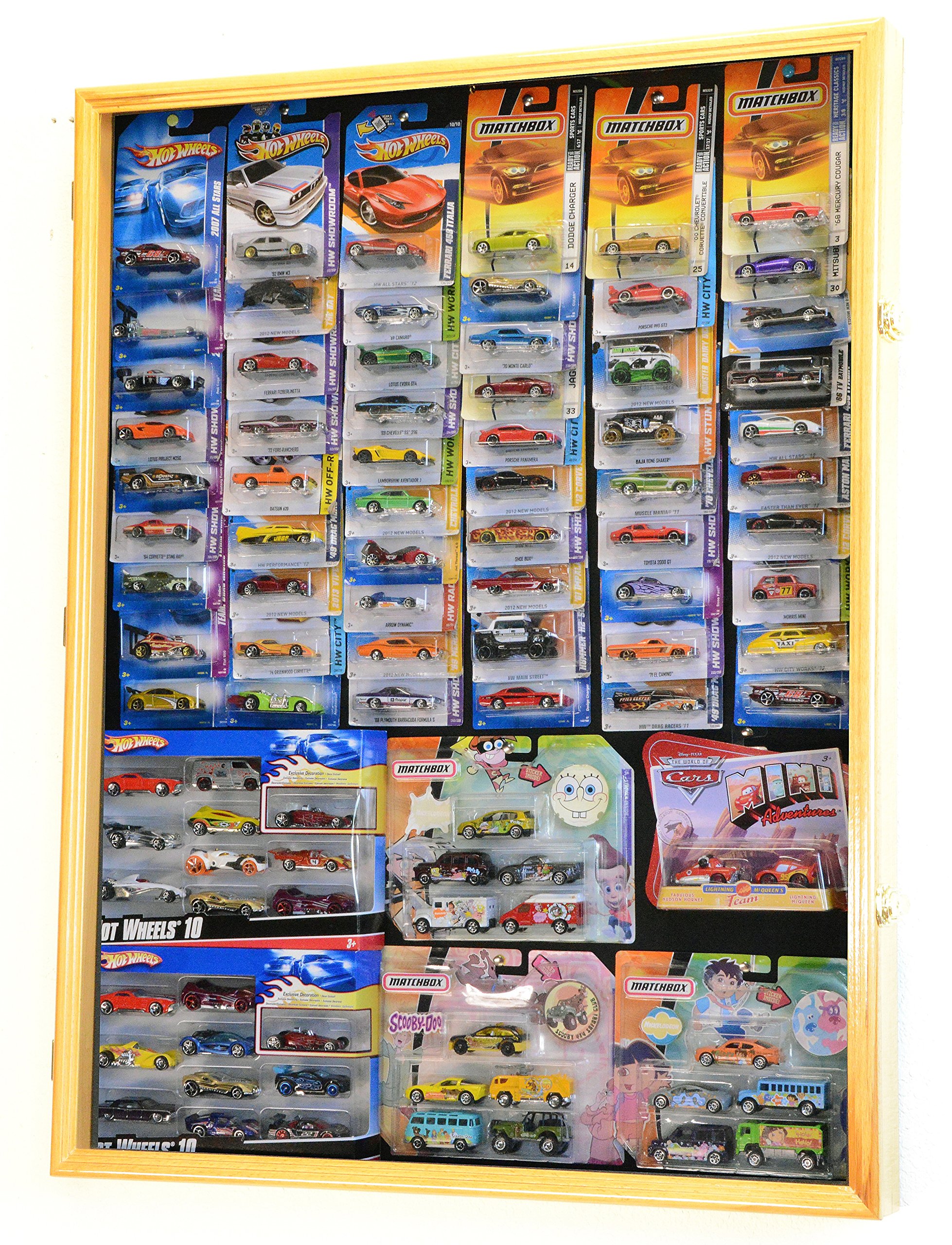 Hot Wheels & Matchbox Diecast Car Display Case with UV Protection Door - Oak Wood Collector's Cabinet for Retail Boxes - Perfect for Showcasing & Protecting Your Diecast Car Collection at Home or Store