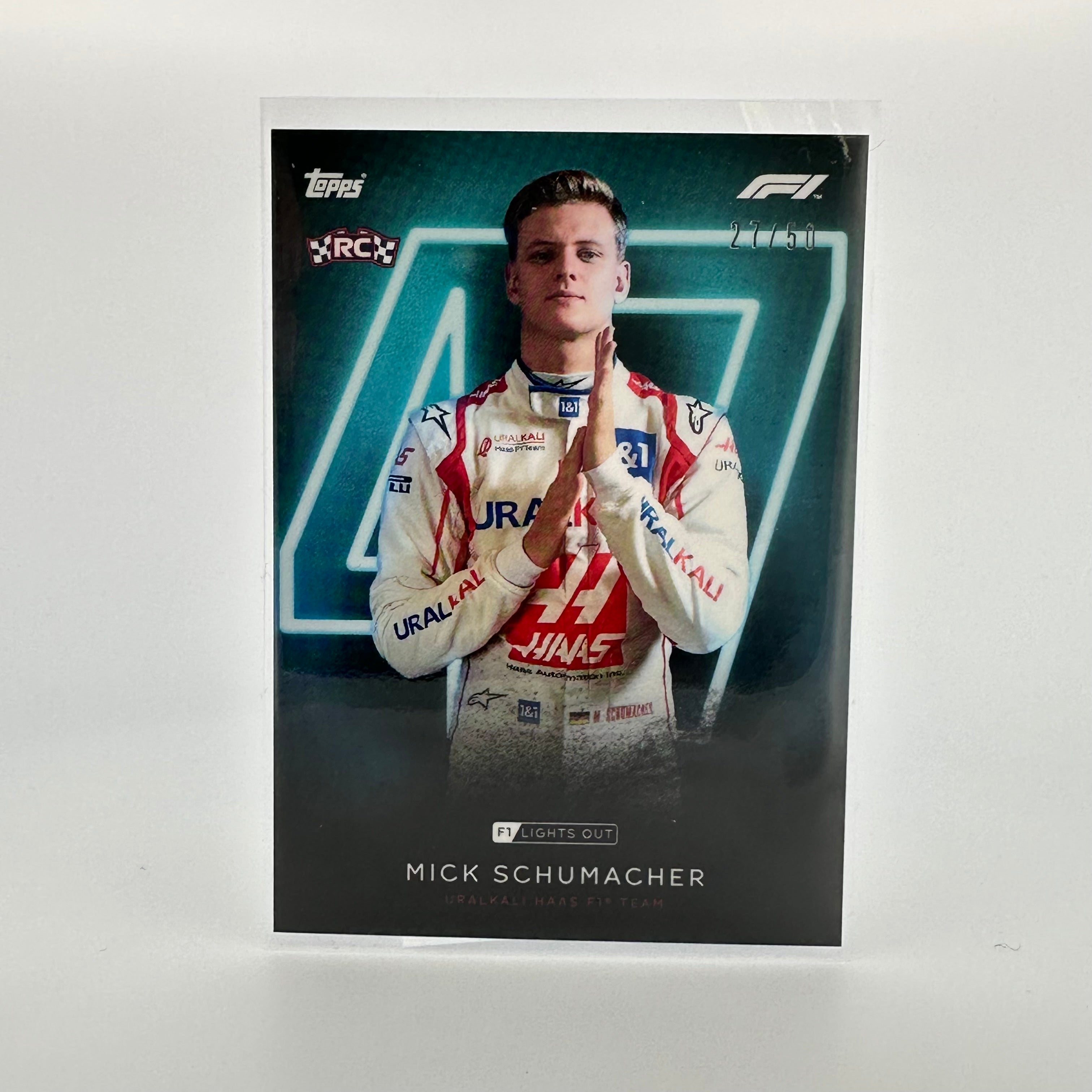 Mick Schumacher 27/50 Aqua Parallel Racing Driver Card - Perfect for F1 Collectors and Motorsport Fans