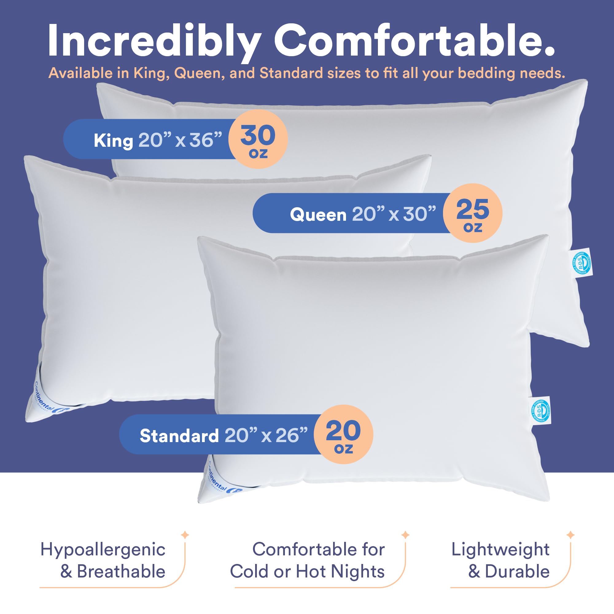 Premium 100% Luxury Down Pillows 550 Fill Power - Ultra Soft King Size Bed Pillow for Side, Back & Stomach Sleepers - Hypoallergenic & Breathable - Perfect for Hotels, Guest Rooms & Master Bedrooms (White, Pack of 1)