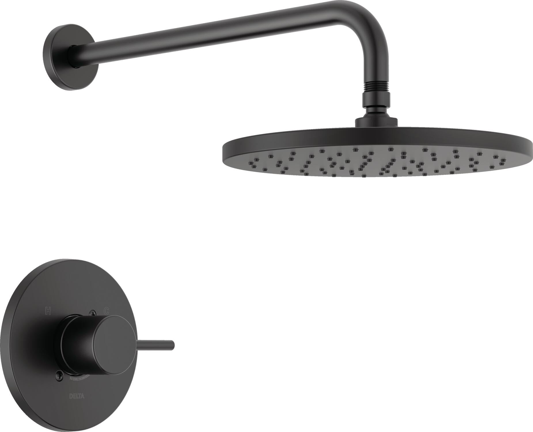 Delta Faucet Modern Raincan Round Single-Function Shower Valve Trim Kit in Matte Black - T14269-BL-PP (Valve Not Included) - Includes Rainfall Shower Head & Faucet Set for Luxurious Bathroom Upgrade - Perfect for Modern Home, Spa, and Hotel Style Bathrooms