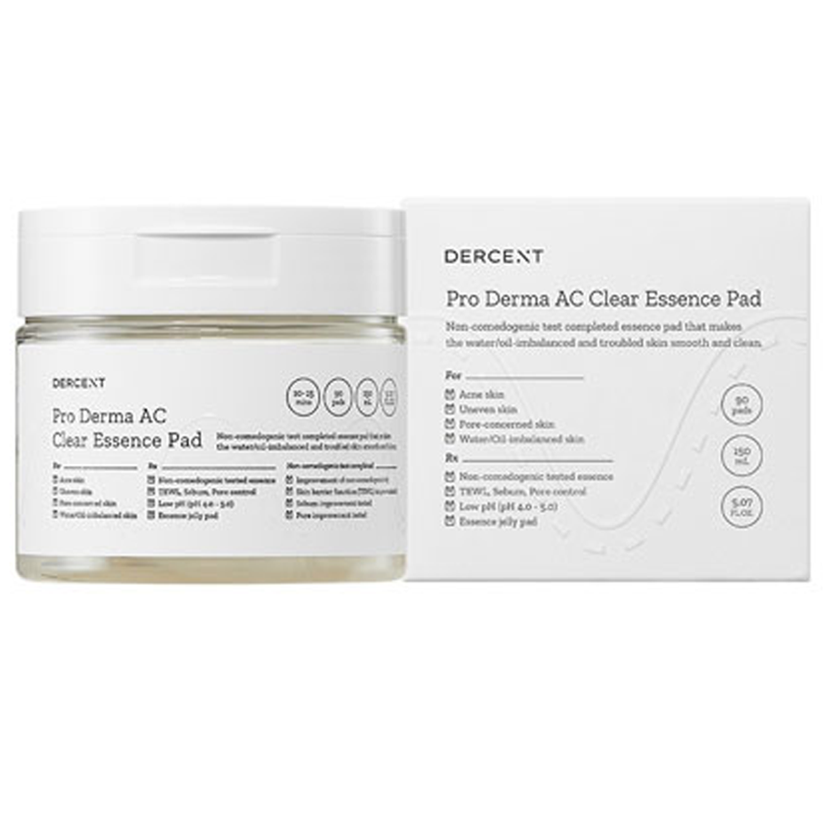 DERCENT PRO DERMA AC Clear Essence Pad 150ml - Acne Treatment & Pore Refining Facial Pads for Clear Skin | Daily Skincare for Oily & Acne-Prone Skin