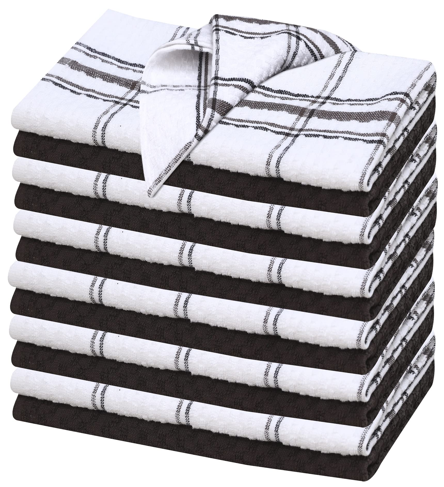 RUVANTI 12-Pack 100% Cotton Terry Kitchen Towels | Super Absorbent & Quick-Drying Dish Towels (15x25 Inches) | Washable & Reusable for Cleaning, Dishes, Countertops | Soft Tea Towels in Grey & White | Perfect for Daily Kitchen Use & Household Chores