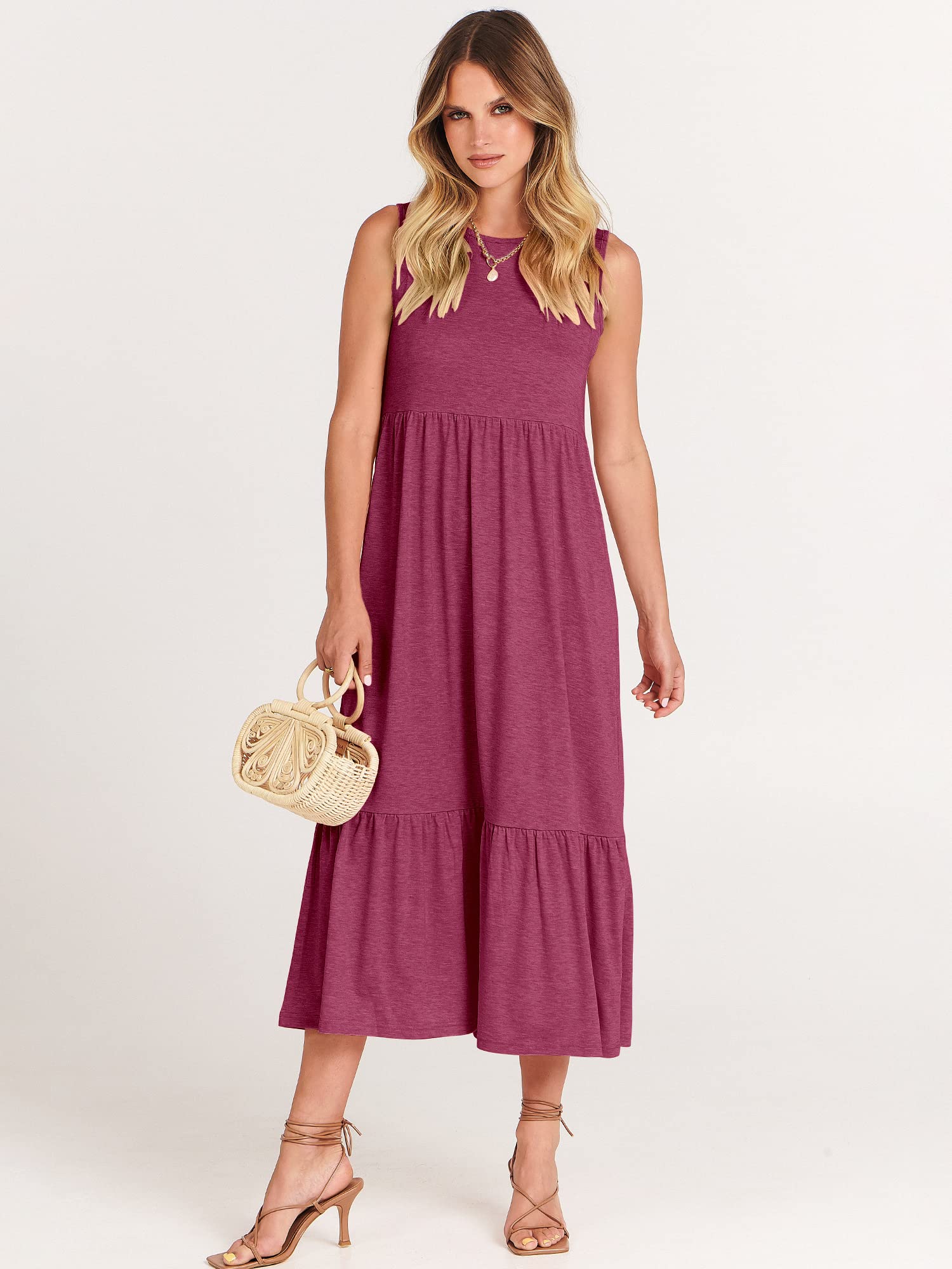ANRABESS Women's Summer Sleeveless Crewneck Sundress - Flowy A-Line Tiered Maxi Beach Dress for Vacation, Casual Wear, and Outdoor Activities | Perfect for Beach Trips, Travel, and Summer Outings