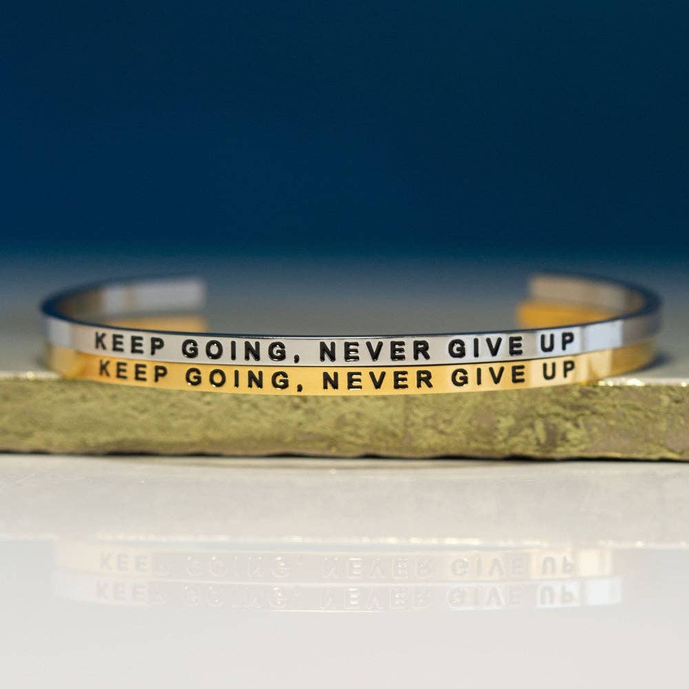 Motivational Cuff Bracelet - Keep Going Never Give Up - Inspirational Jewelry for Women - Perfect for Workouts, Yoga & Daily Encouragement