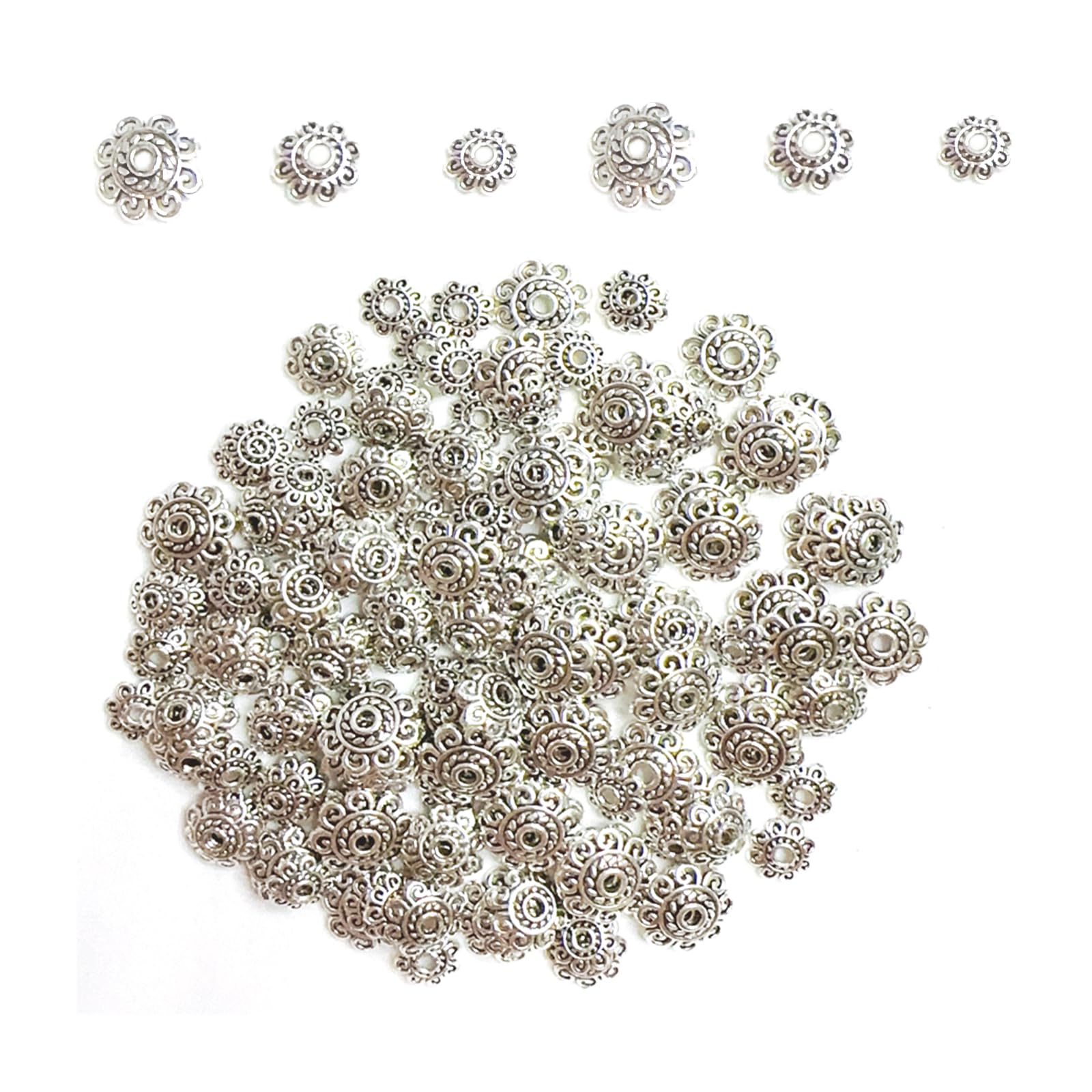 200PCS Silver Spacer Beads & End Caps for Jewelry Making - DIY Metal Flower Beads, Bracelet & Necklace Charms - Perfect for Earrings, Pendants & Craft Projects
