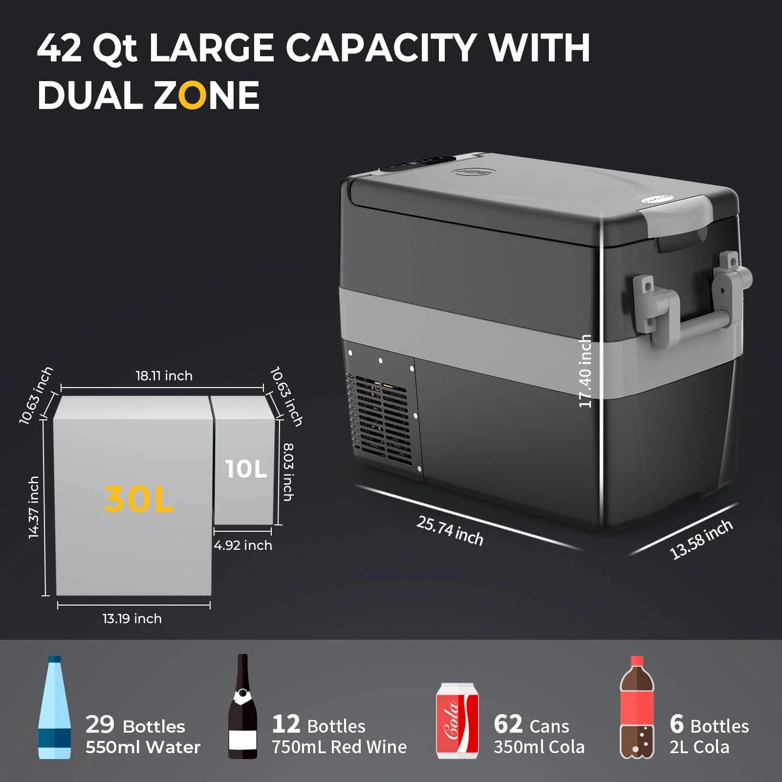 Bouge RV 42 Quart (40L) Portable Car Refrigerator Freezer for Camping, Road Trips & Outdoor Adventures - 12V/24V DC & 110V AC Dual Power