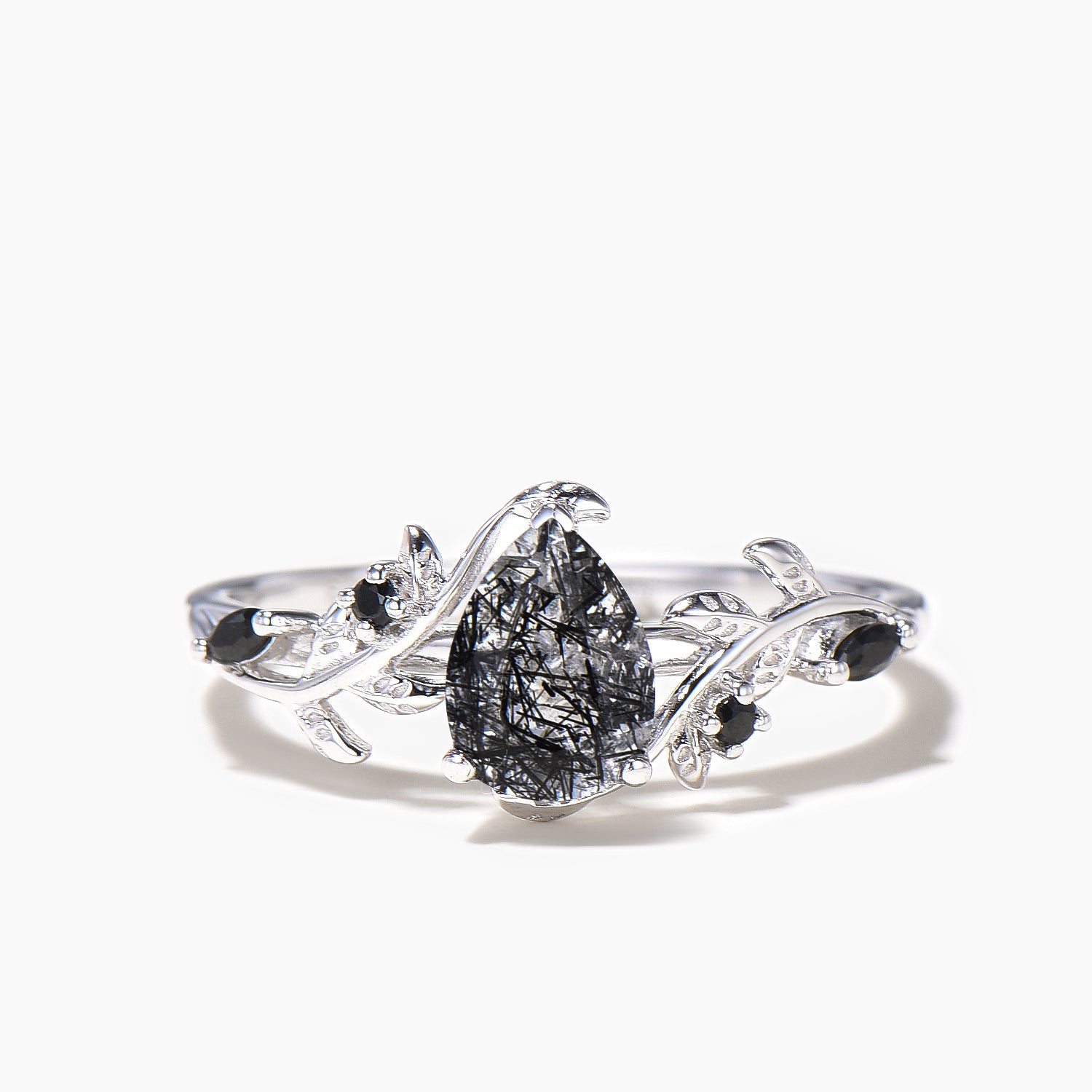 Natural Black Rutilated Quartz Teardrop Ring - Elegant Bridal Jewelry Set for Weddings, Engagements & Special Occasions