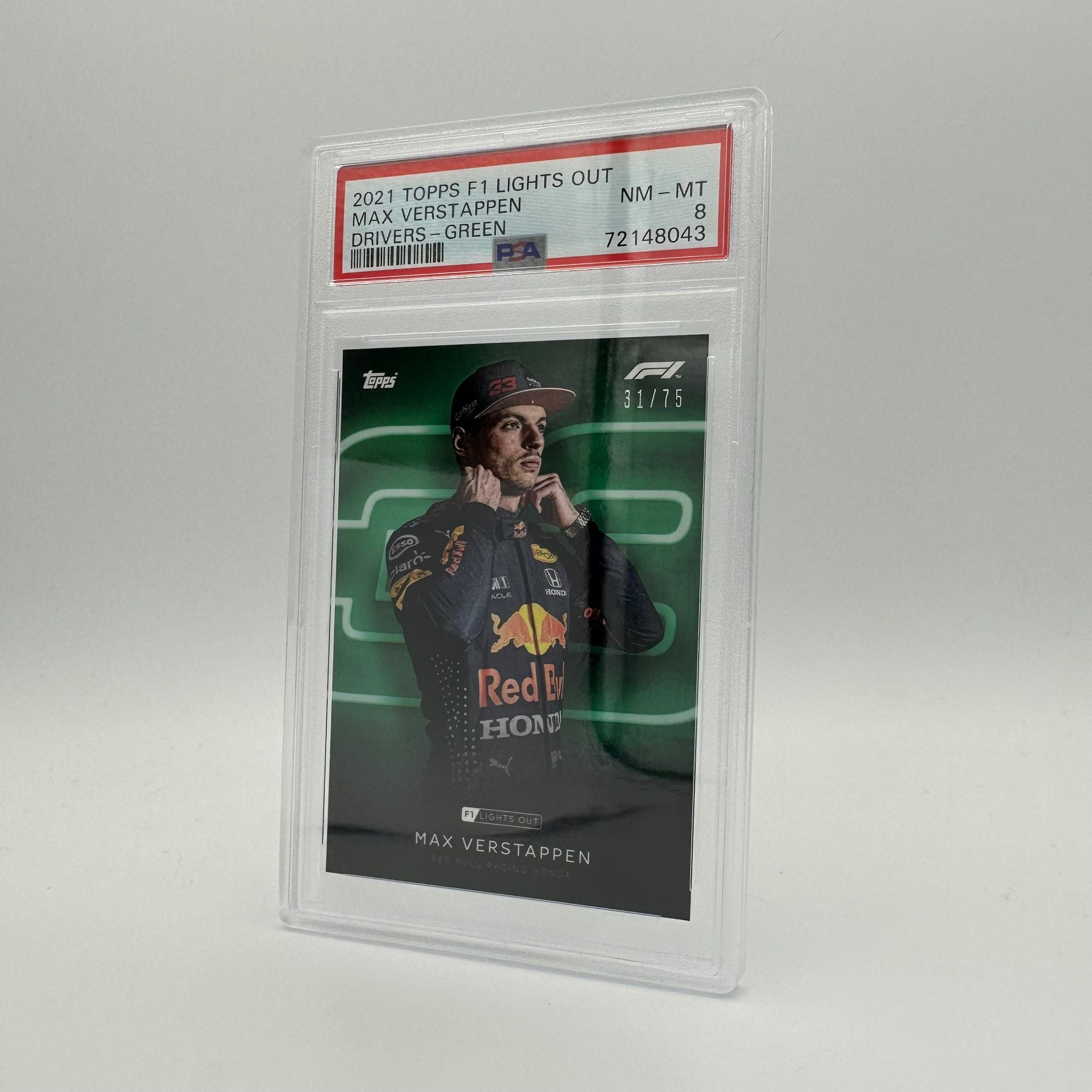 PSA 8 Graded 31/75 Max Verstappen Green Parallel Racing Card - Perfect for F1 Collectors, Sports Memorabilia Displays & Trading Card Investments