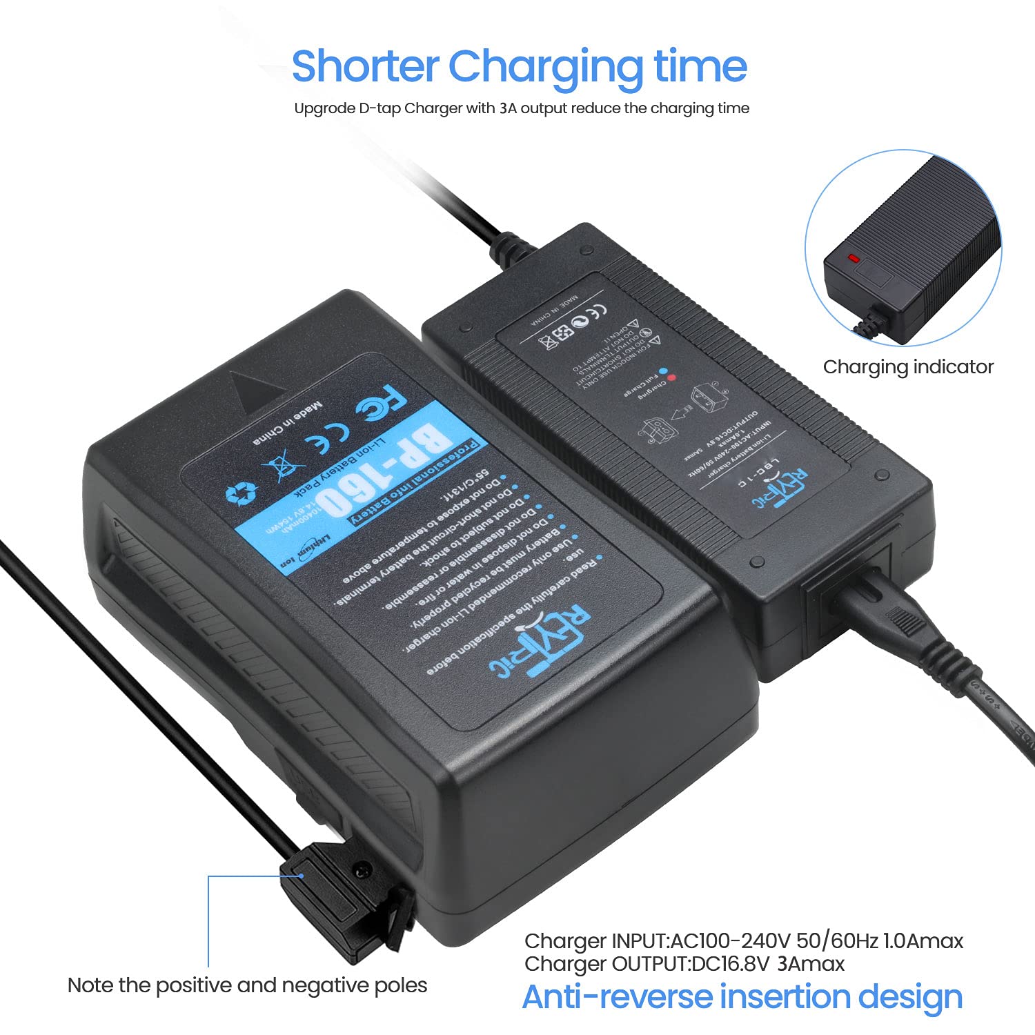 REYTRIC 154Wh (10400mAh) V Mount/V-Lock Battery with D-Tap Output, Charger & Cable - Compatible with DSLR, Camcorder, LED Lights, Video Camera - Perfect for Film Production, Broadcast, Photography & On-Location Power Supply