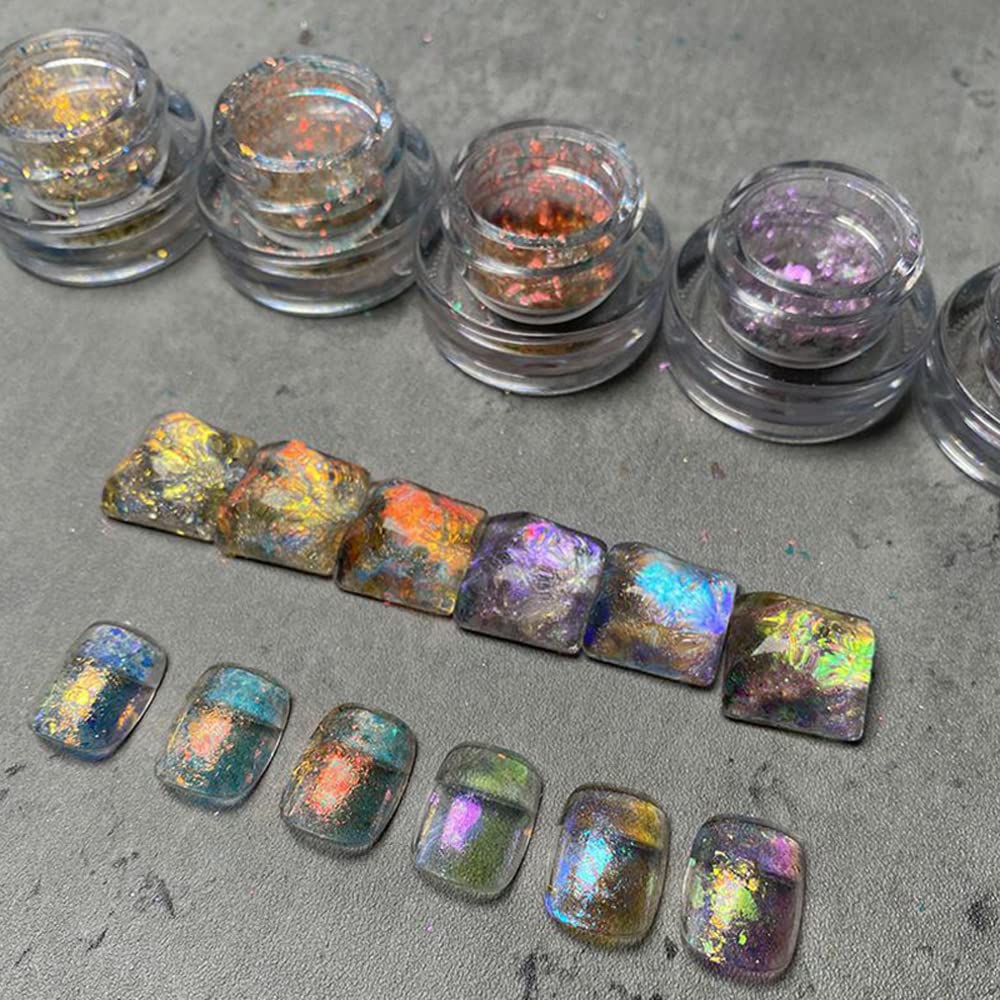 1 Box Crystal Fire Opal Star Aurora Nail Art Flakes - Chrome Nail Powder for Eyeshadow & Manicure | DIY Nail Art Kit with Opal Dust & Cloud Flakes (WK05) - Perfect for Salon, Home Manicure & Party Glam Looks
