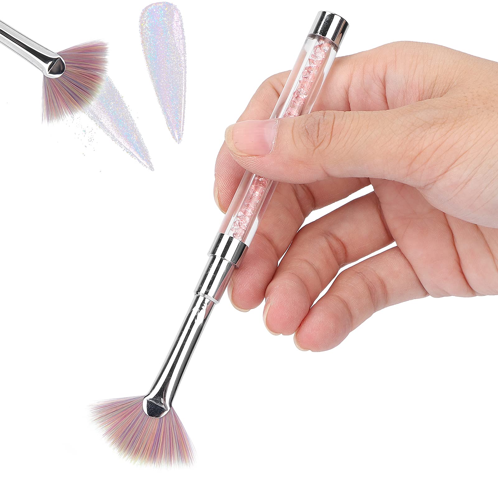 Premium Fan Shape Nail Brush - Nylon Bristle Dust Brush with Rhinestone Handle for Manicure, Nail Art & Glitter Removal | Perfect for Salon Professionals & DIY Nail Care at Home