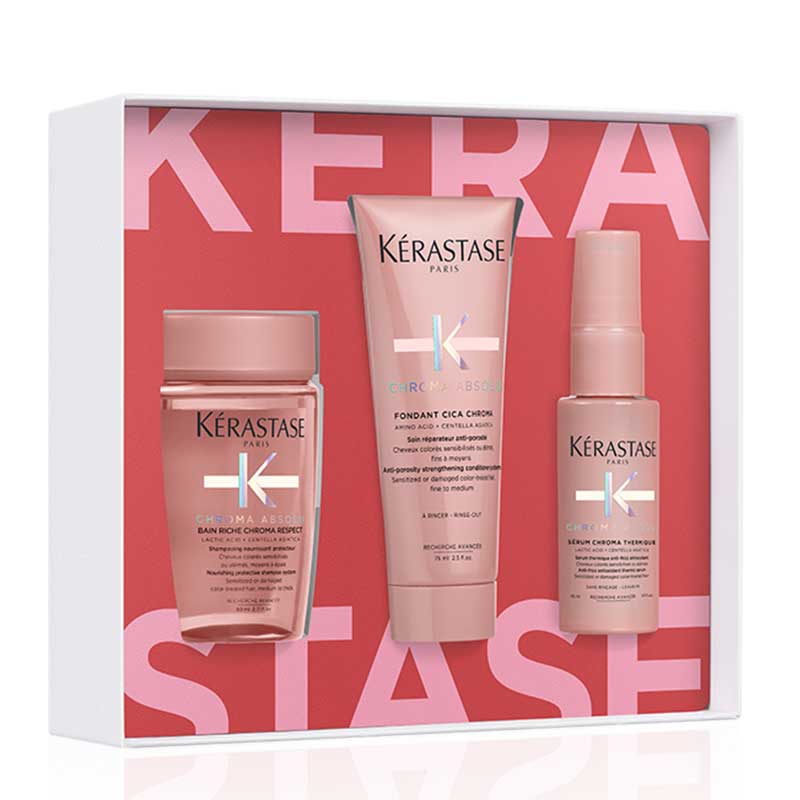 Kérastase Shine Essentials Chroma Absolu Trio Gift Set for Color-Treated Hair - Luxurious Hair Care for Vibrant, Shiny Locks | Perfect for Gifting & Salon-Quality Home Treatment
