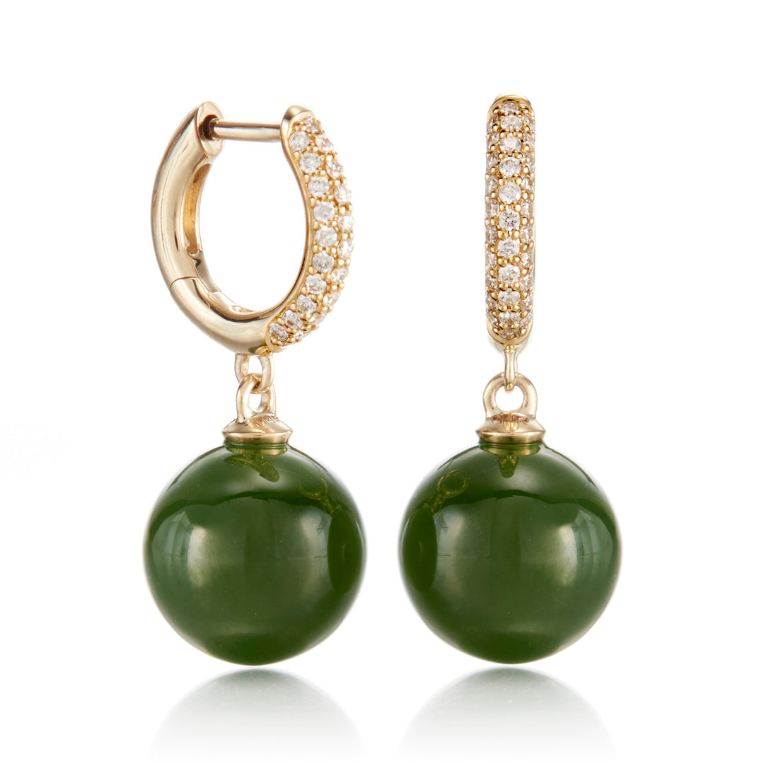Luxury Green Jade & Diamond Earrings for Women - Elegant Soho Style Jewelry Gift for Party, Wedding & Special Occasions