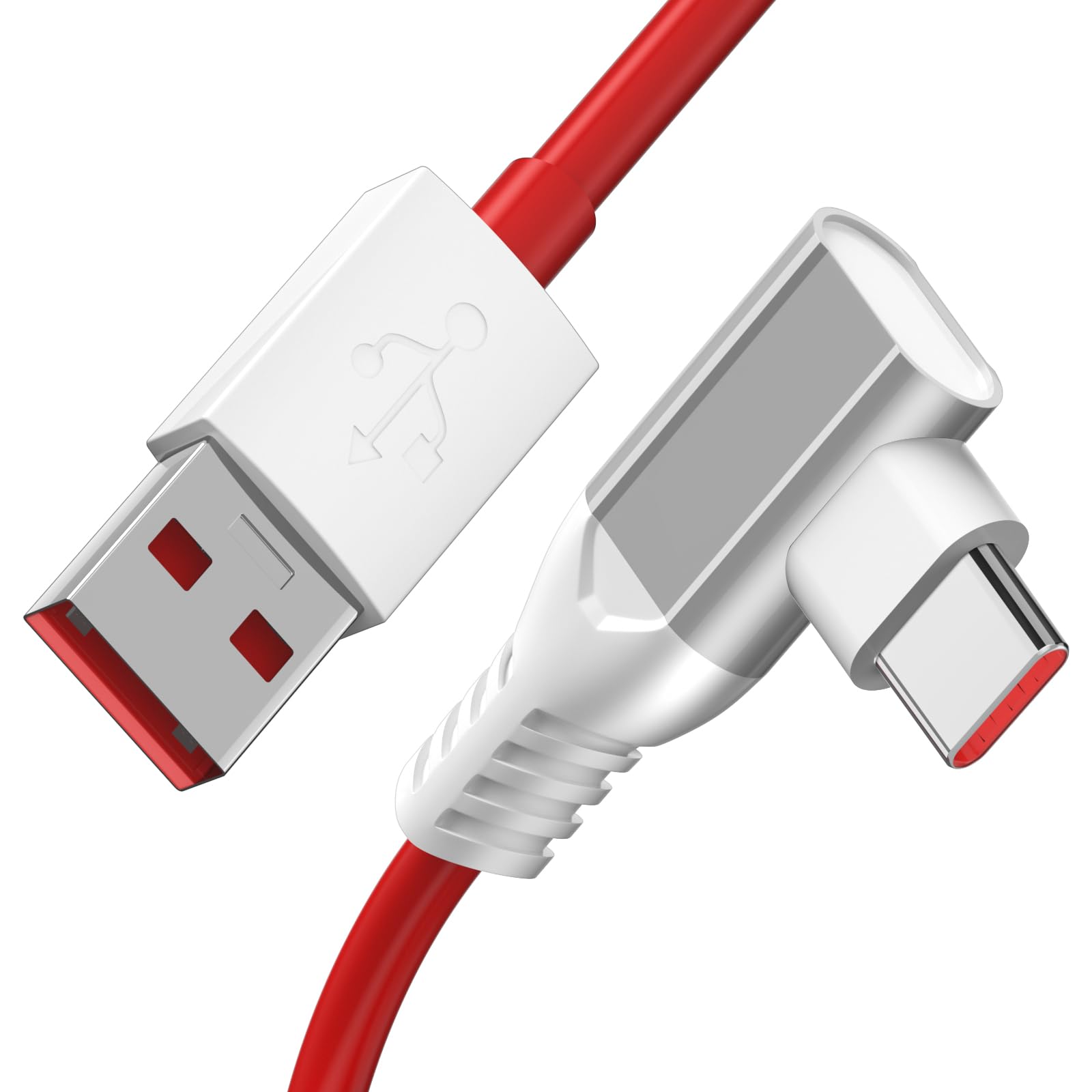ACOCOBUY 6.6ft USB C to USB C Fast Charging Cable, SuperVOOC 65W PD Compatible for OnePlus 11/10 Pro/9 Pro/8 Pro/7T & OPPO Reno 10/8T - Right Angle Design for Gaming, Travel & Bedside Charging