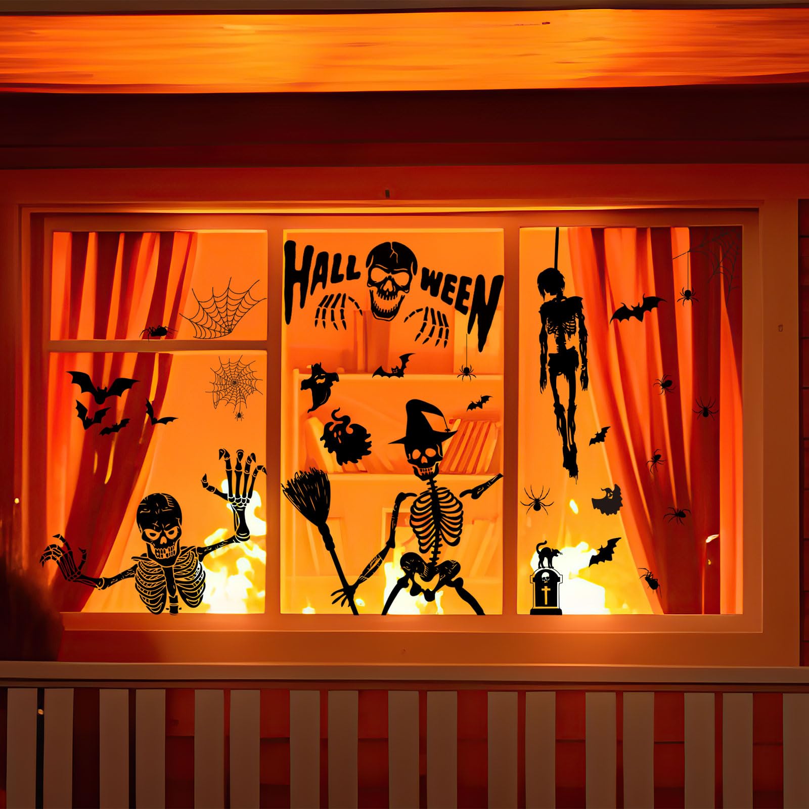 BBLIKE Halloween Window Stickers - 9 Sheets Spooky Bat & Skull Window Decals for Halloween Party Decorations - Perfect for Home, Office, and Classroom Halloween Decor