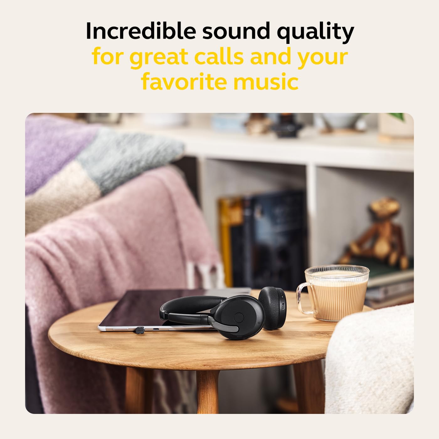 Jabra Evolve2 65 Flex Stereo Bluetooth Headset with Wireless Charging Pad - Noise Cancelling ClearVoice & Hybrid ANC - Microsoft Teams Certified - Black - Perfect for Remote Work, Online Meetings & Office Calls