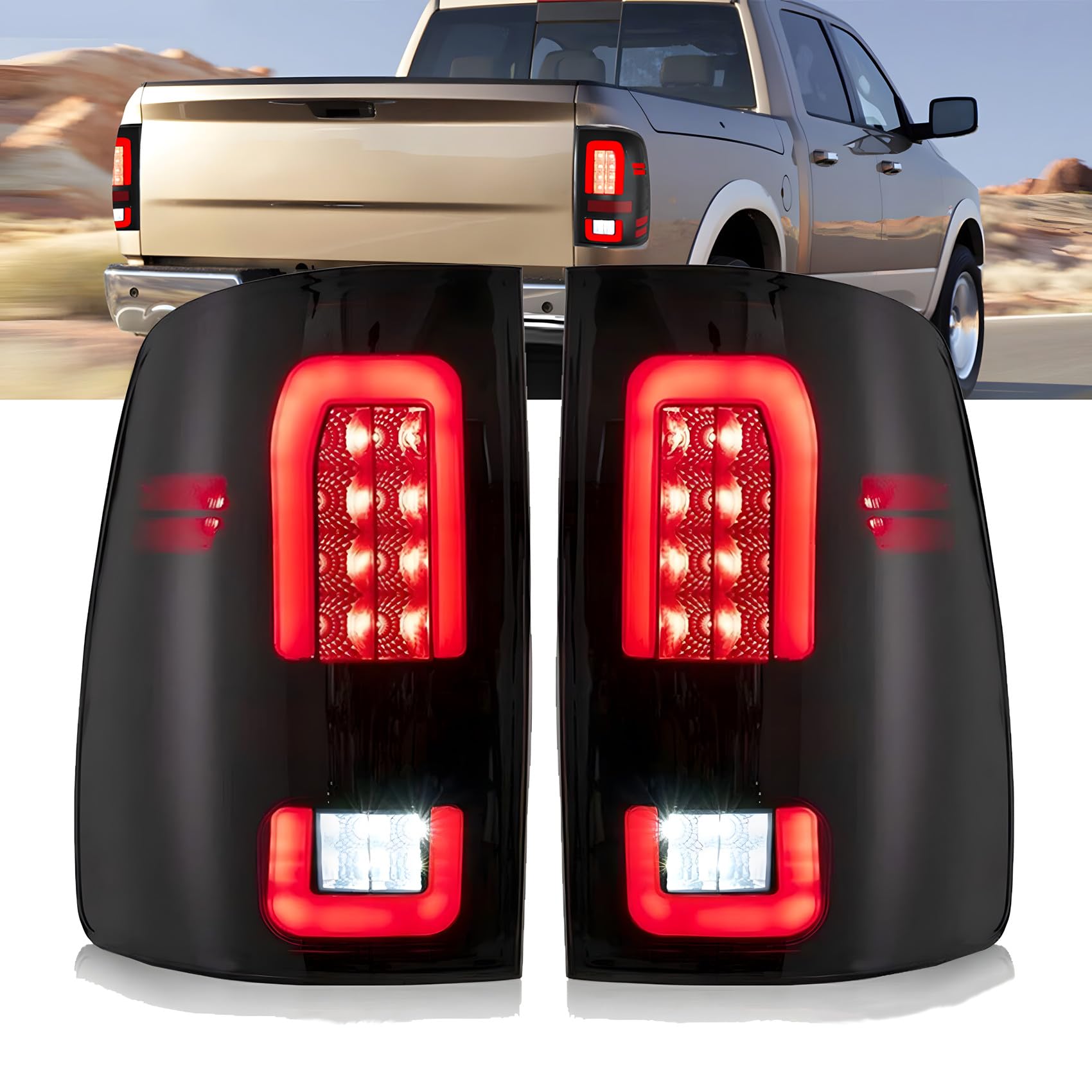 1 Pair LED Tail Lights Replacement for 2009-2018 RAM 1500, 2010-2018 RAM 2500/3500 - Rear Brake Lamp Assembly Left & Right Side (Driver & Passenger) - Durable & Weatherproof for Off-Road & Night Driving