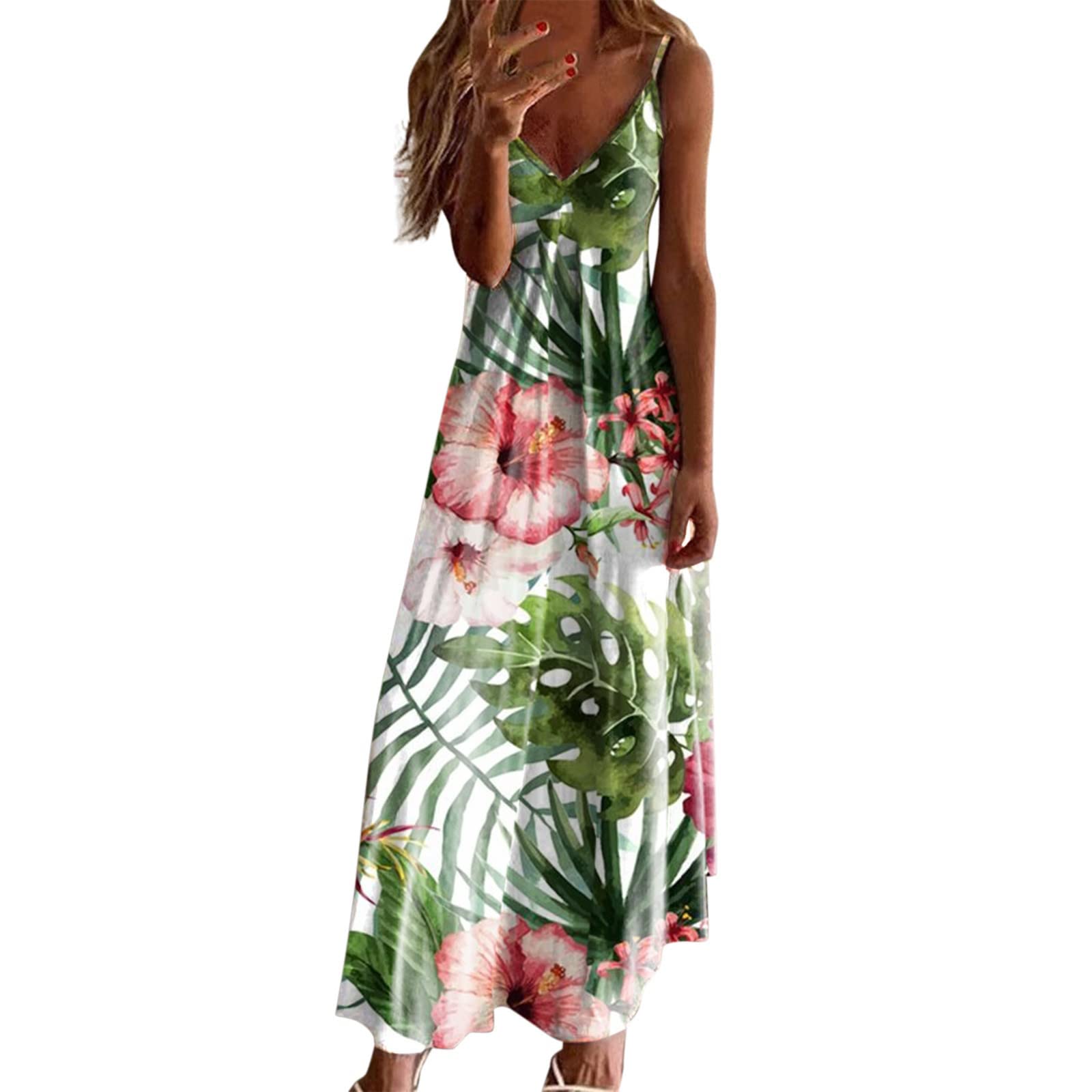 Women's Summer Sleeveless Maxi Dress - Vintage Boho Floral Beach Dress for Casual Wear, Hawaiian Vacation & Outdoor Parties