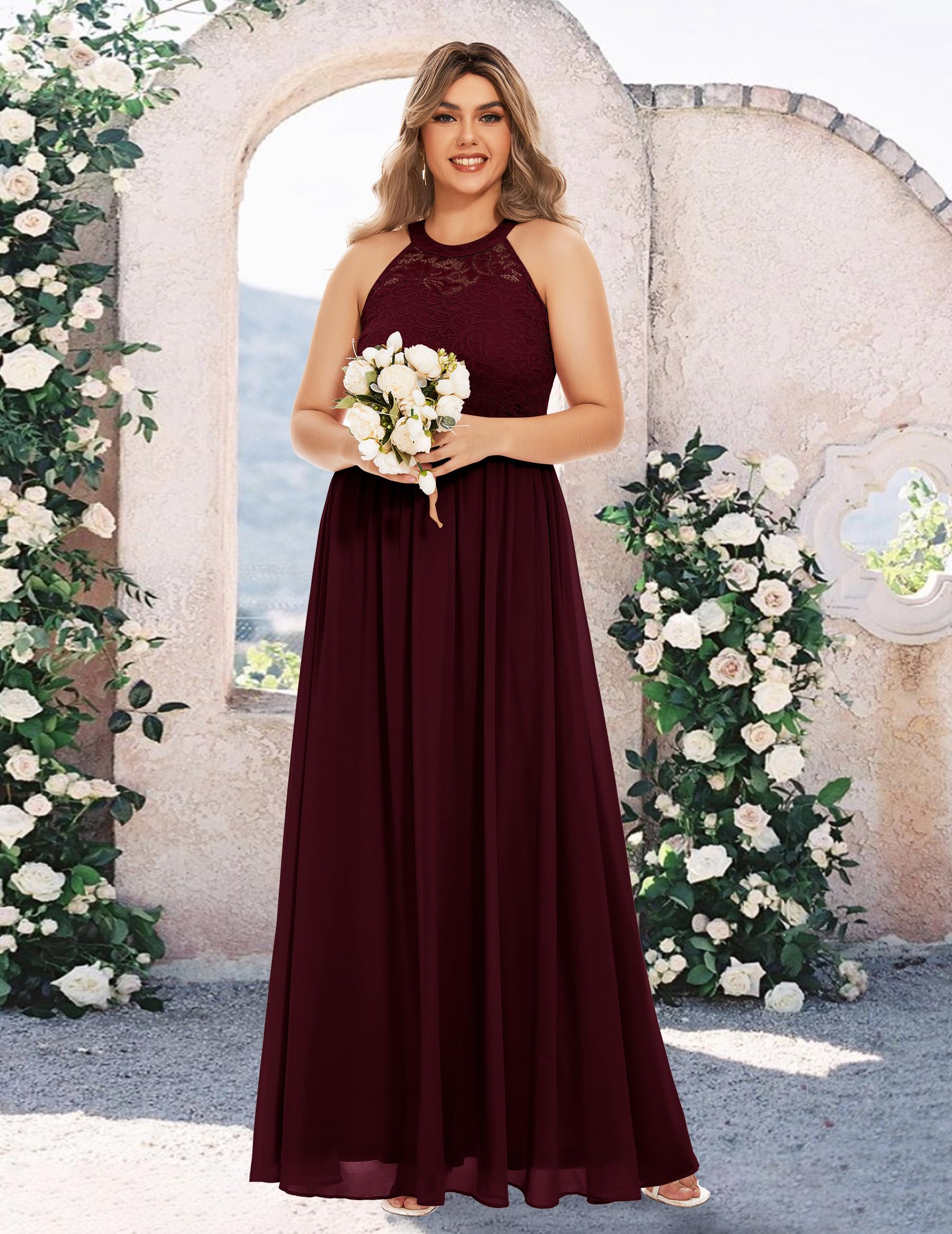 Wedtrend Women's Formal Prom Dress - Elegant Halter Neck Long Gown with Floral Lace for Bridesmaids, Evening Party, Wedding Guest & Special Occasions