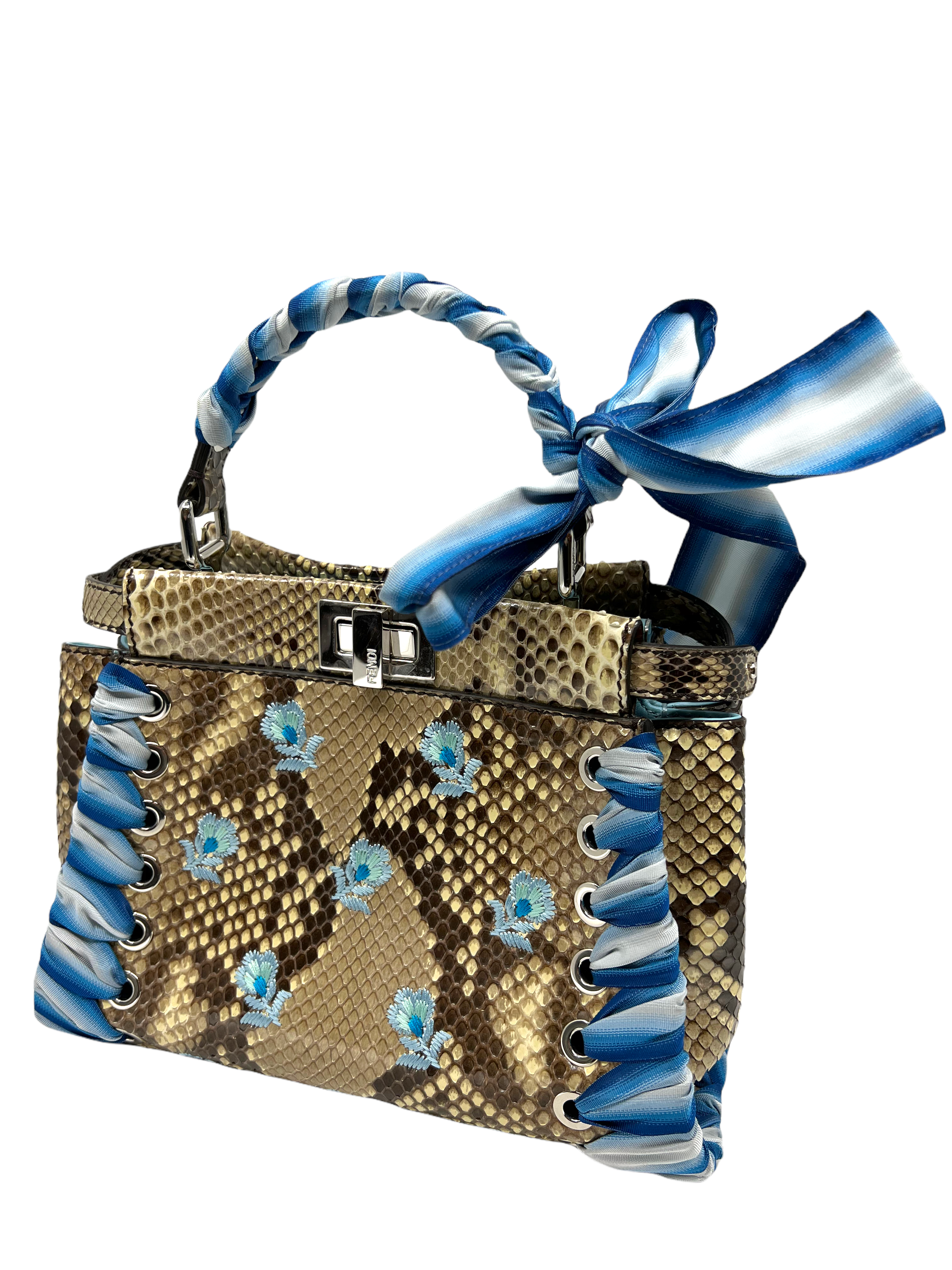 FENDI Peekaboo Mini Whipstitched Embroidered Python Leather Shoulder Bag - Luxury Designer Handbag for Women, Perfect for Parties, Dates & Special Occasions