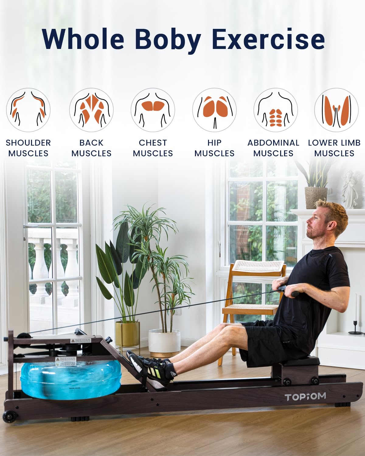 Foldable Water Rowing Machine for Home Gym - Bluetooth Connected Rower with LCD Monitor, Adjustable Foot Pedals & Tablet Holder - Perfect for Full-Body Workout, Cardio Training & Small Space Fitness