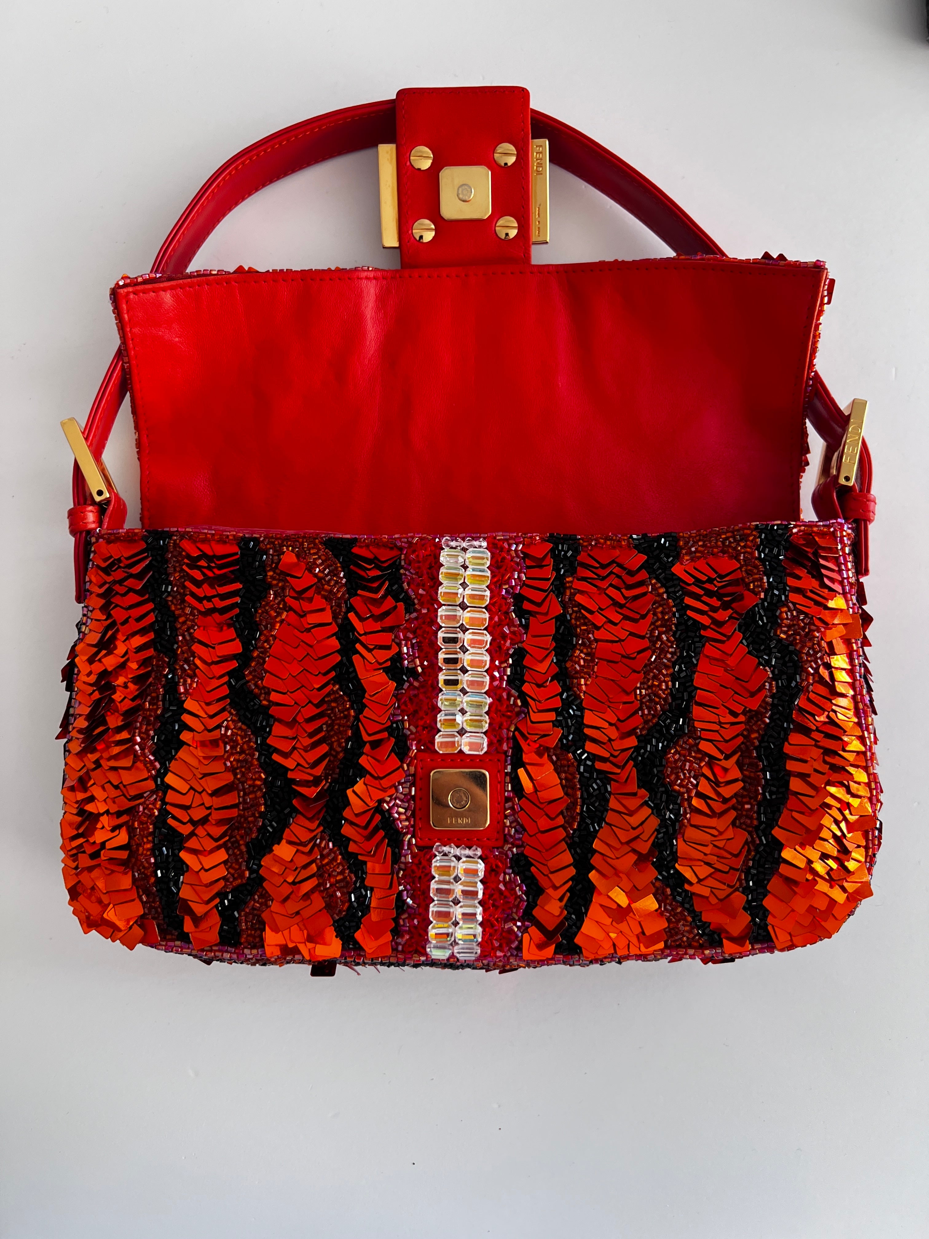 Vintage Fendi Orange Sequin Baguette Bag - Rare Designer Handbag for Women | Perfect for Parties, Weddings & Special Occasions
